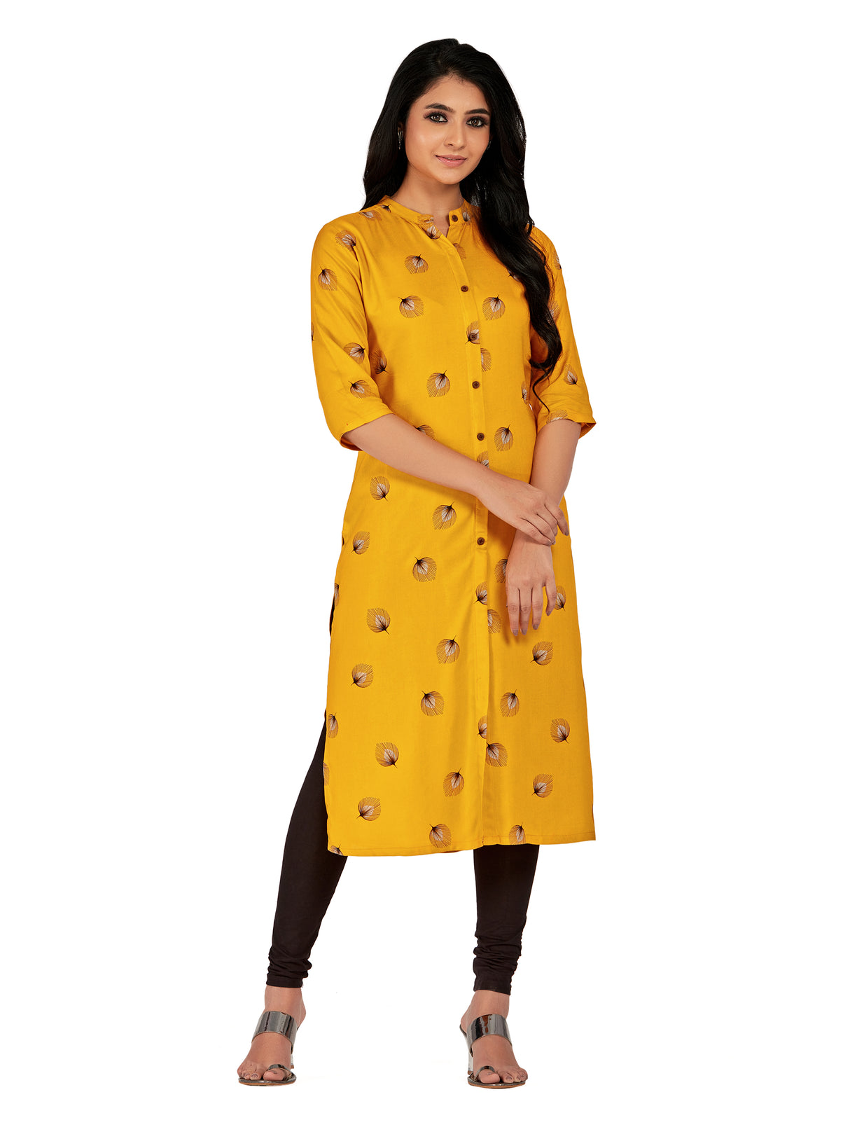 Mimosa Women Mustard Yellow Color Printed Straight Kurta