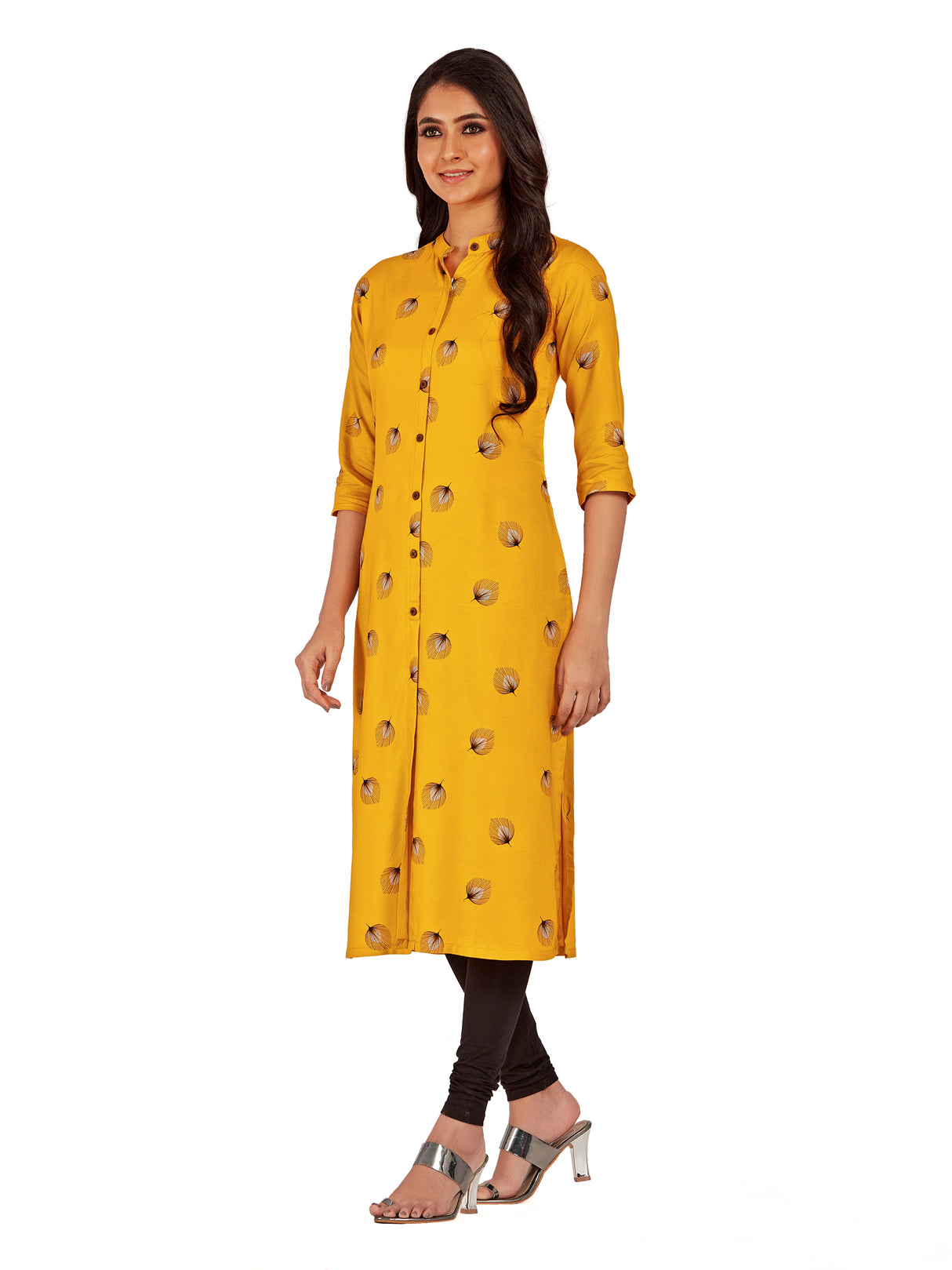 Mimosa Women Mustard Yellow Color Printed Straight Kurta