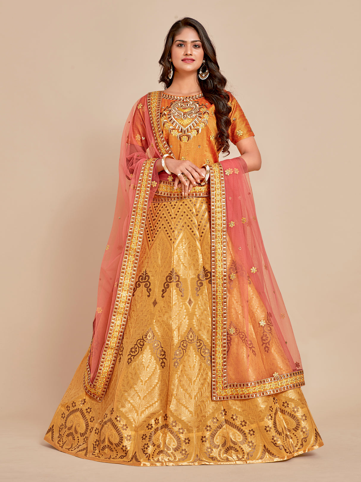 MIMOSA Women's Art Silk Semi-Stitched Lehenga with Unstitched Blouse and Dupatta