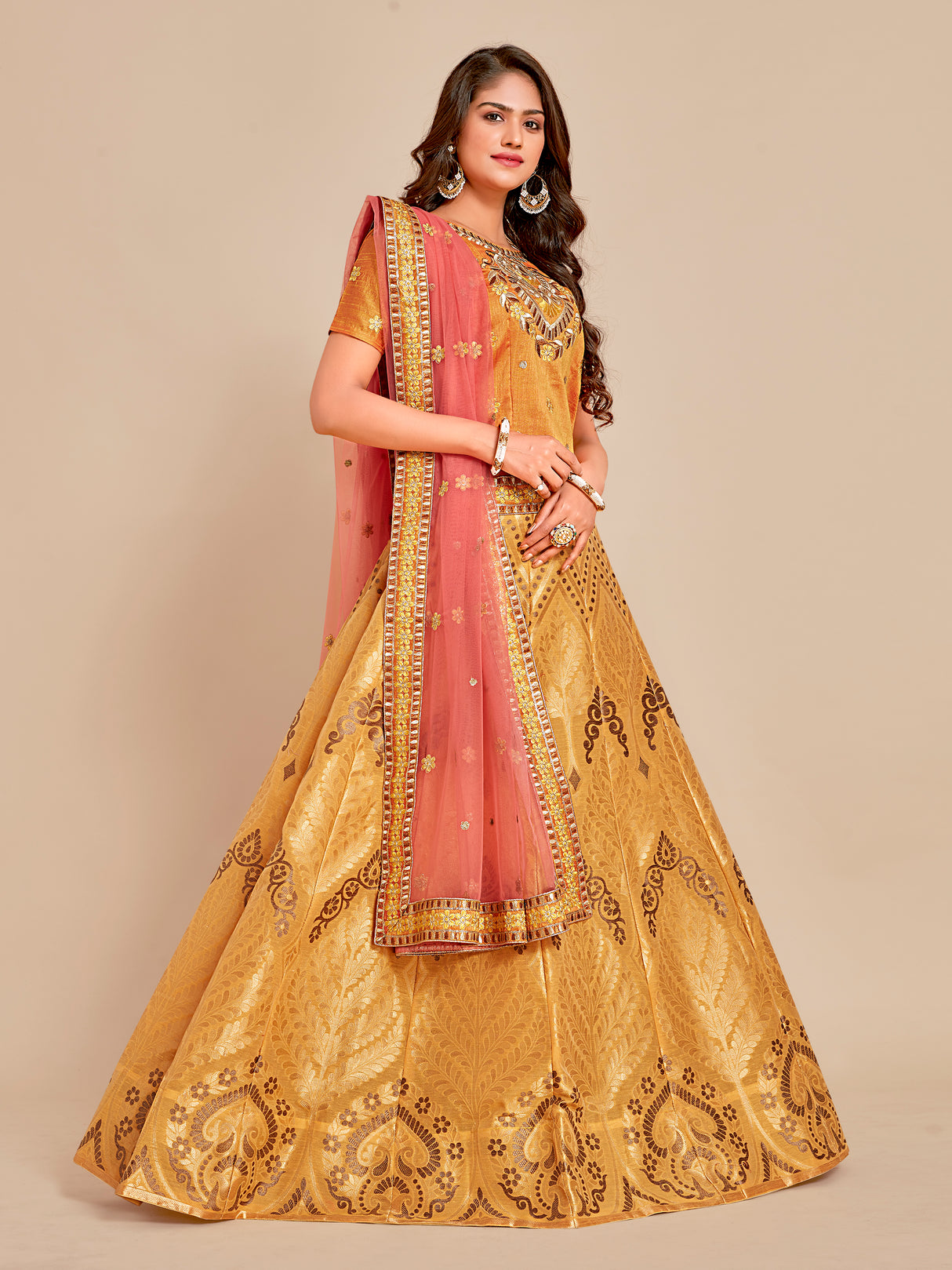 MIMOSA Women's Art Silk Semi-Stitched Lehenga with Unstitched Blouse and Dupatta