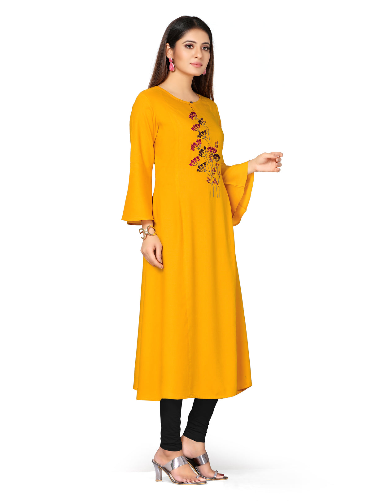 MIMOSA Cotton Mustard Yellow Colour Embroidered Straight Kurta for Women