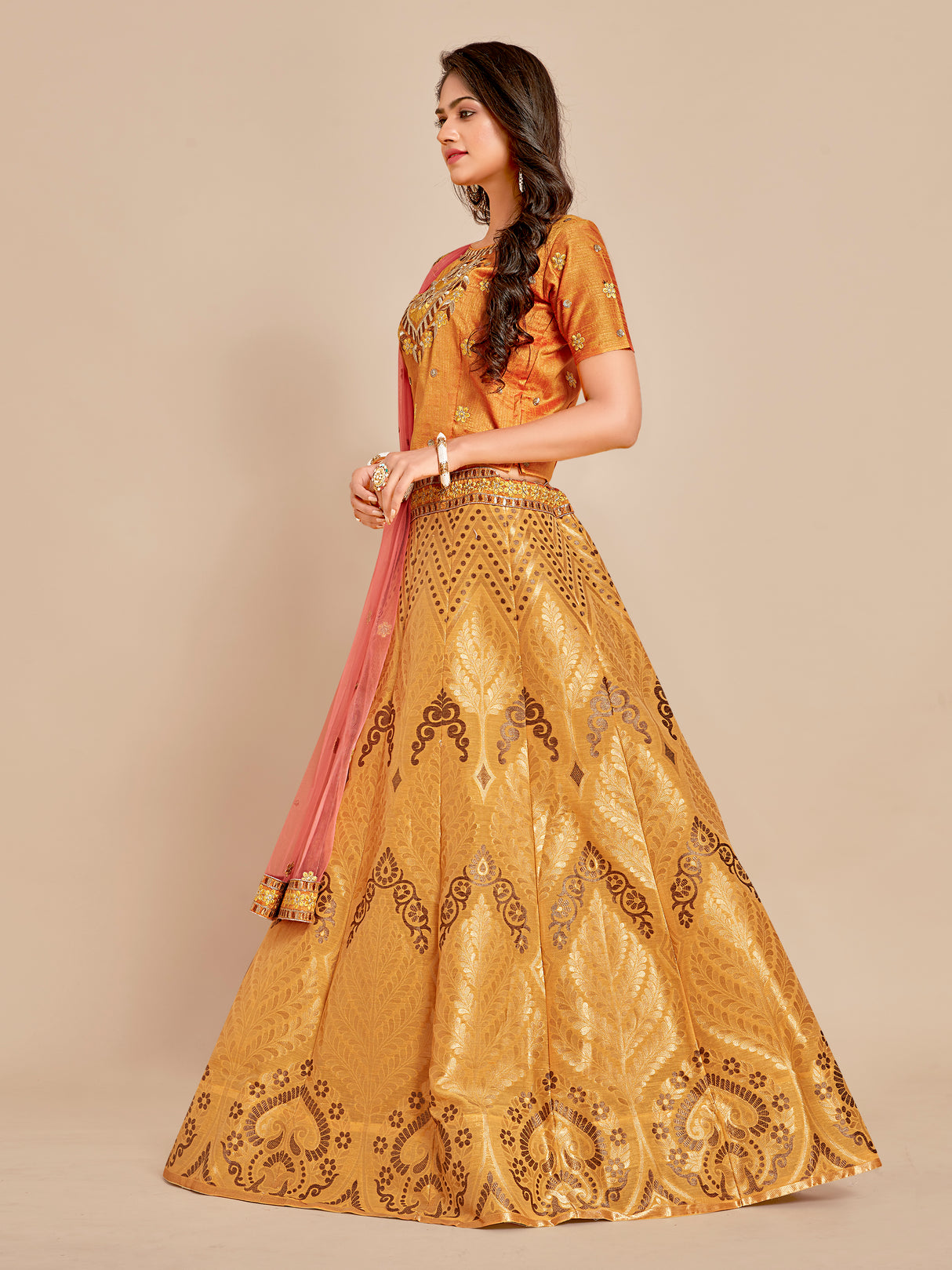 MIMOSA Women's Art Silk Semi-Stitched Lehenga with Unstitched Blouse and Dupatta