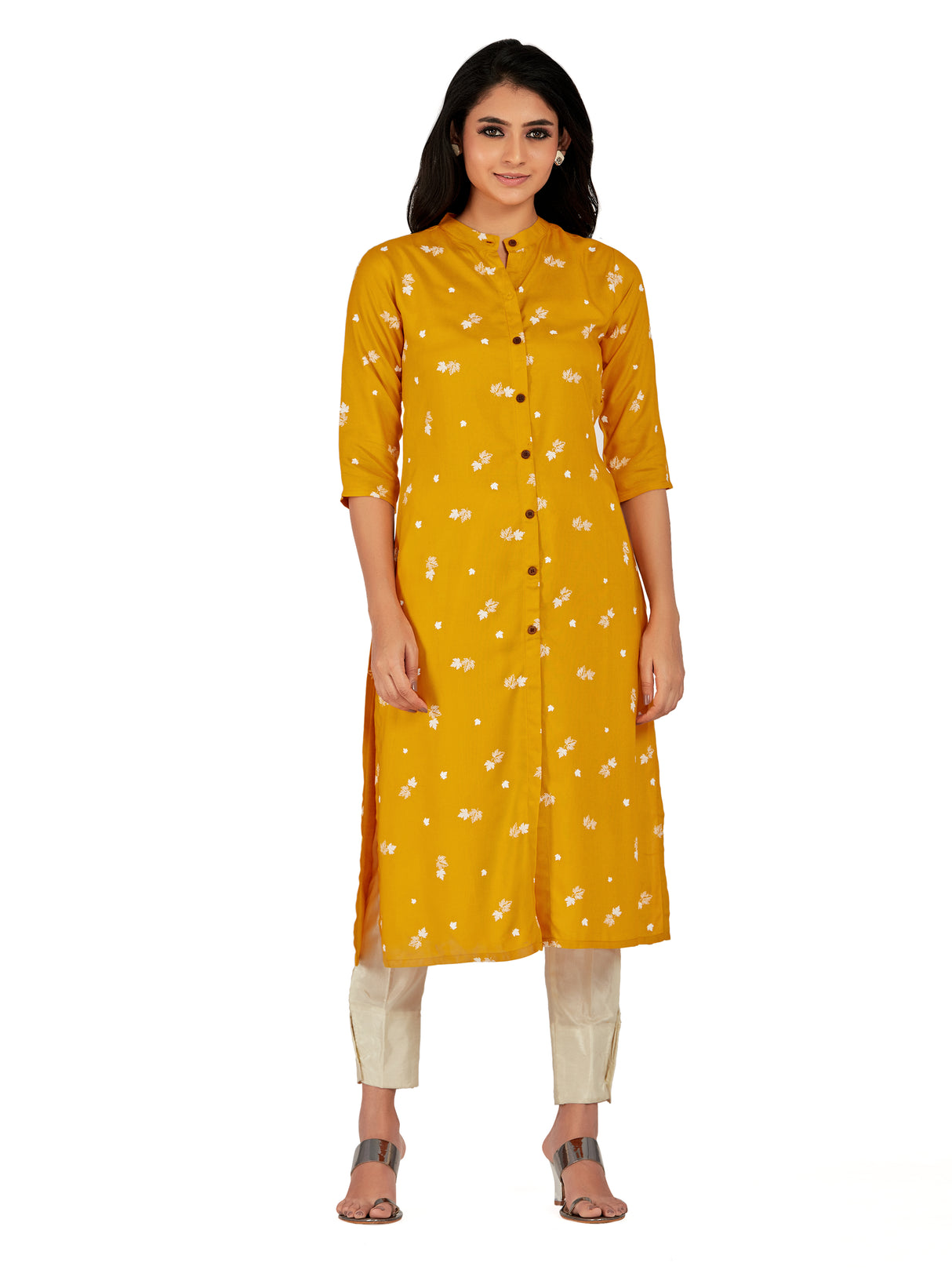 Mimosa Women Mustard Yellow Color Printed Straight Kurta