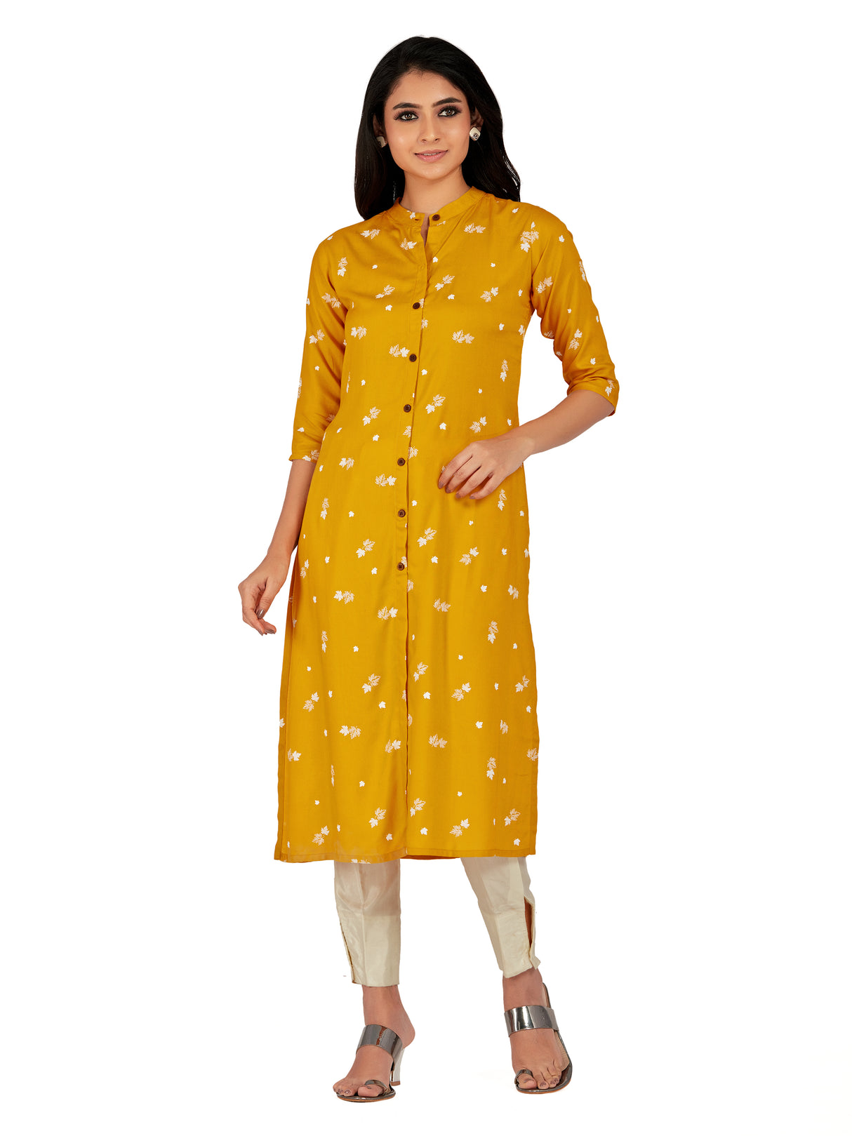 Mimosa Women Mustard Yellow Color Printed Straight Kurta