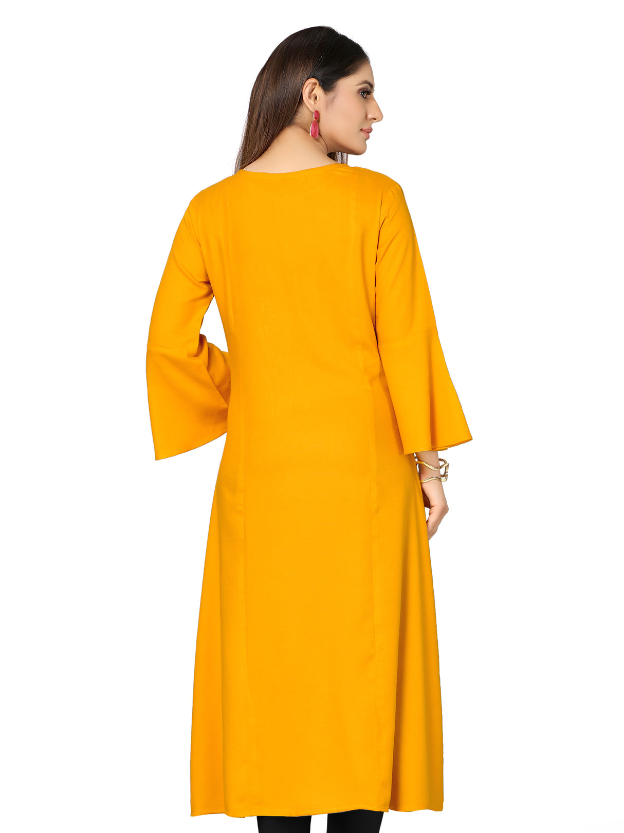 MIMOSA Cotton Mustard Yellow Colour Embroidered Straight Kurta for Women
