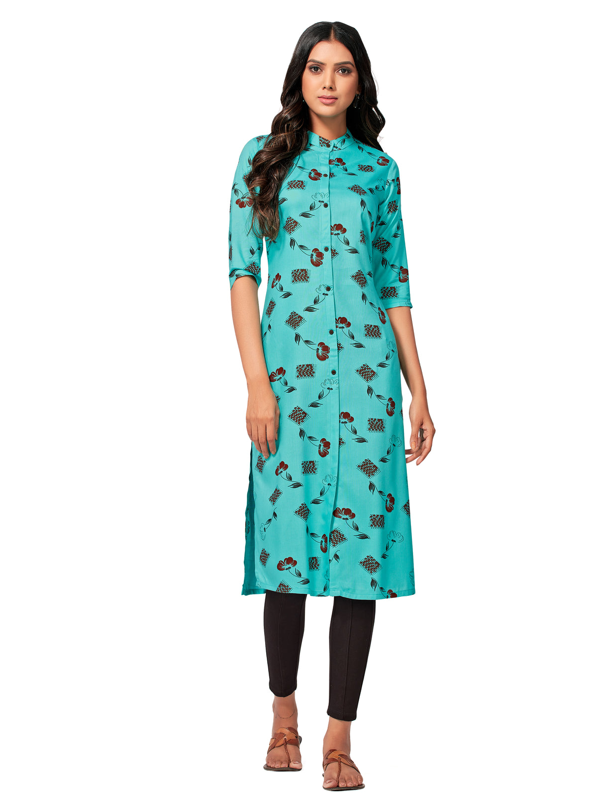 Mimosa Women Turquoise Blue Color Printed Straight Kurta
