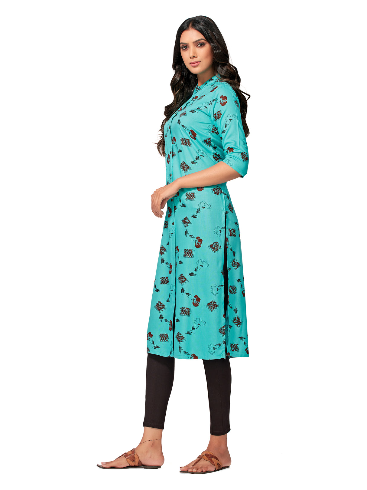 Mimosa Women Turquoise Blue Color Printed Straight Kurta