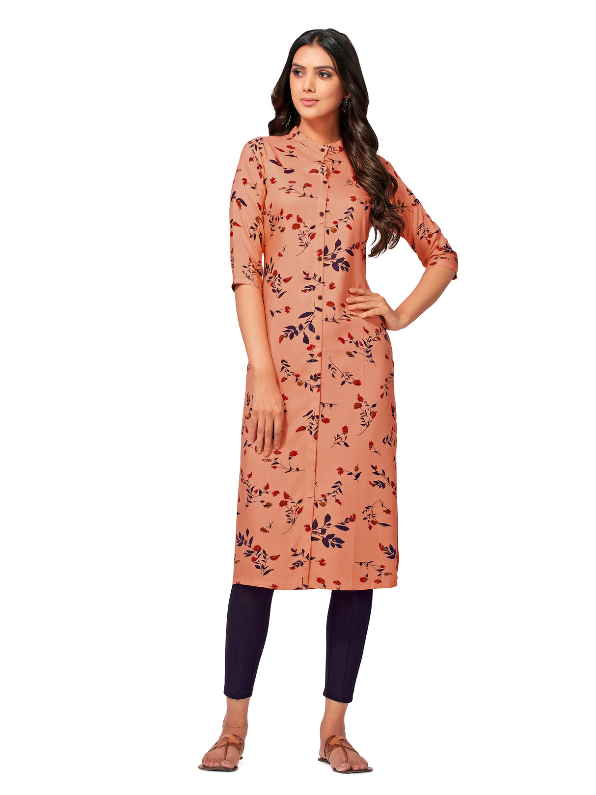 Mimosa Women Orange Color Printed Straight Kurta