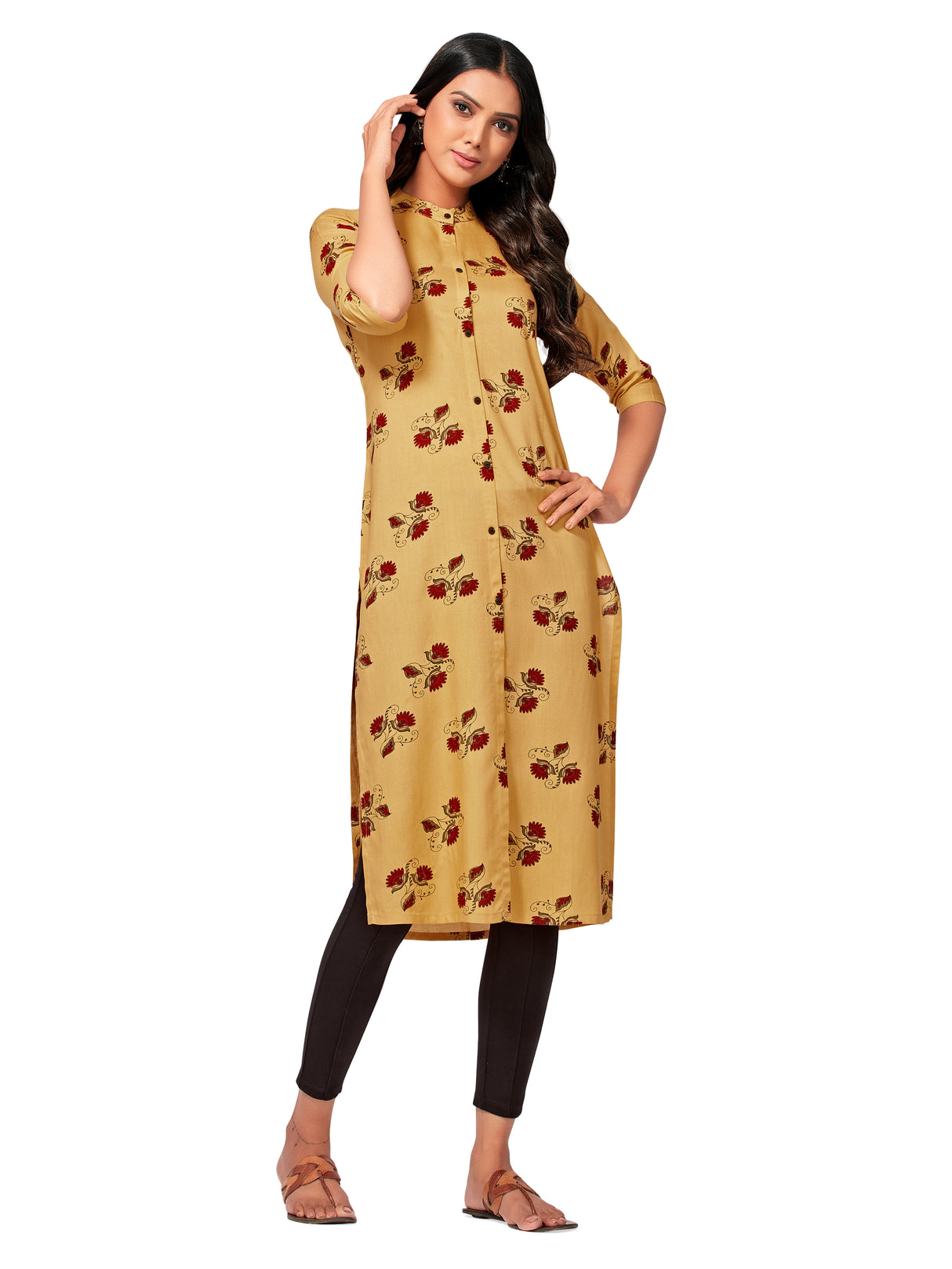 Mimosa Women Yellow Color Printed Straight Kurta