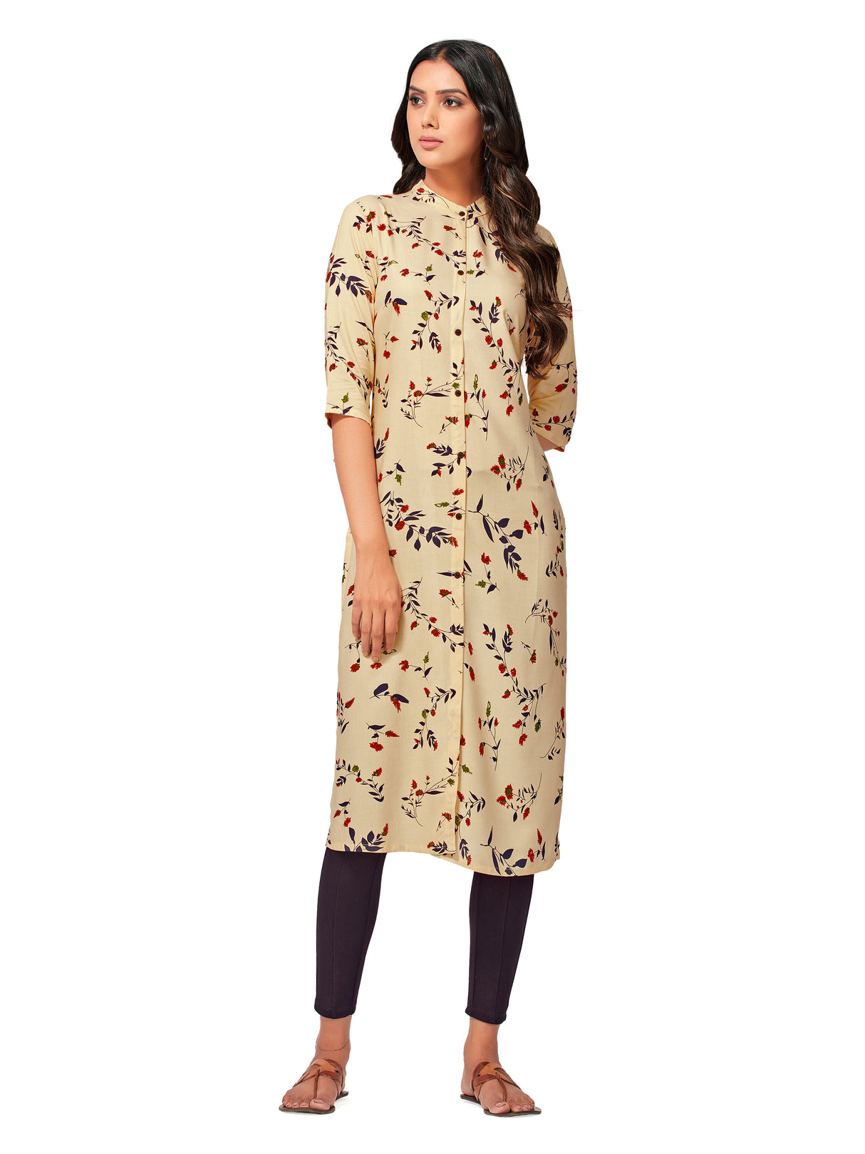 Mimosa Women Peach Orange Color Printed Straight Kurta