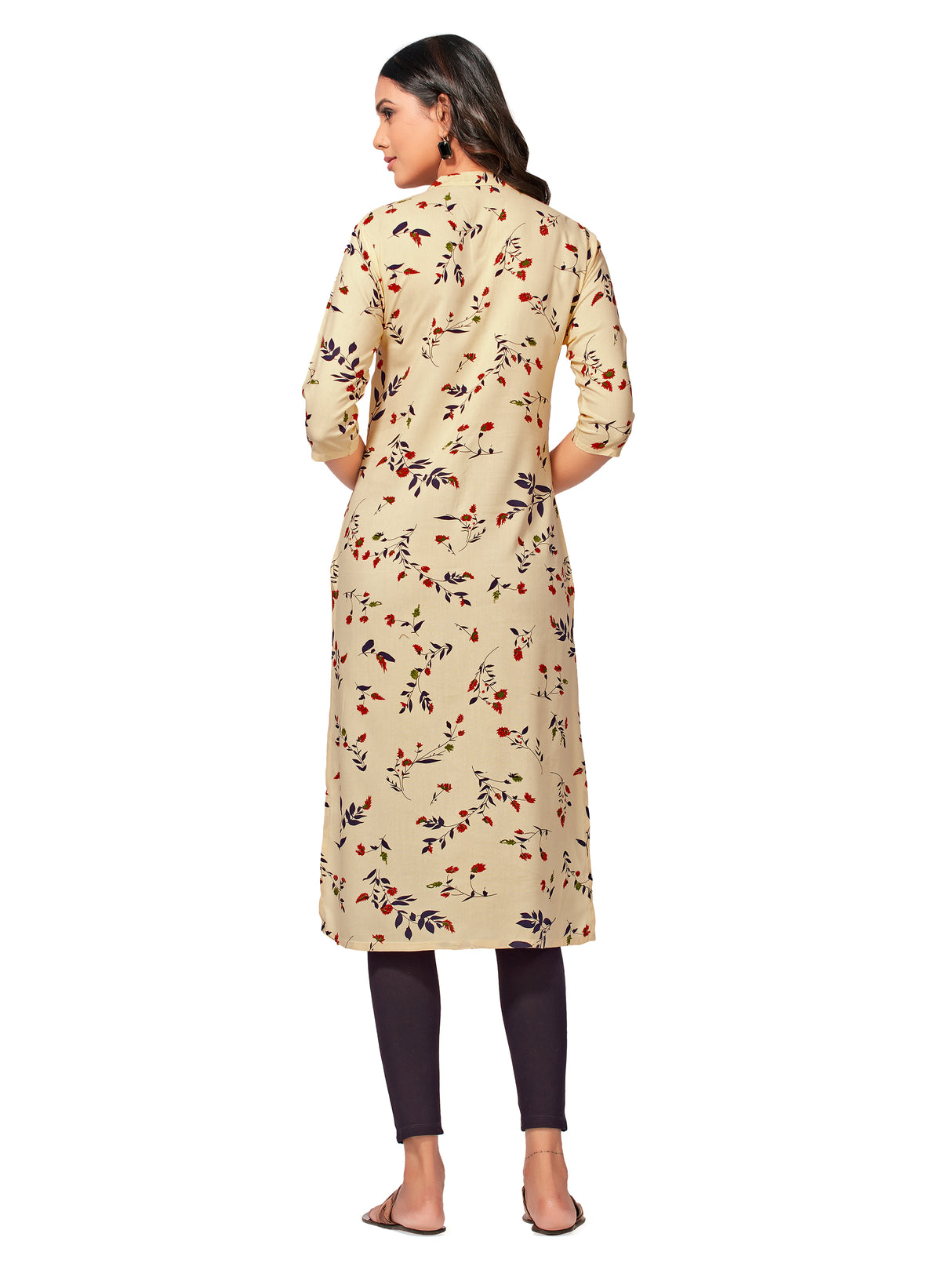 Mimosa Women Peach Orange Color Printed Straight Kurta