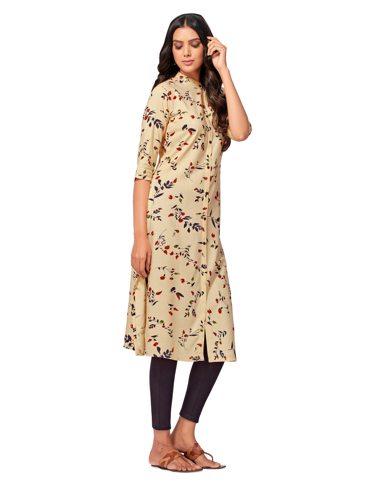 Mimosa Women Peach Orange Color Printed Straight Kurta