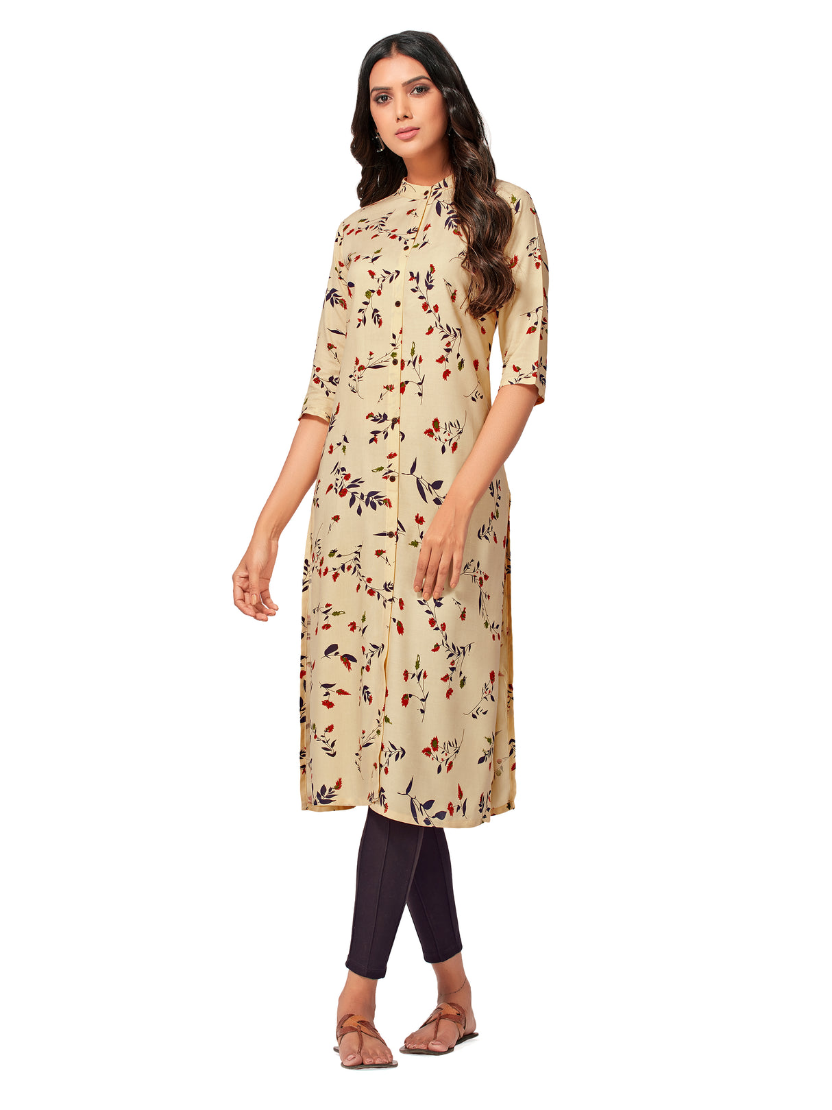 Mimosa Women Peach Orange Color Printed Straight Kurta