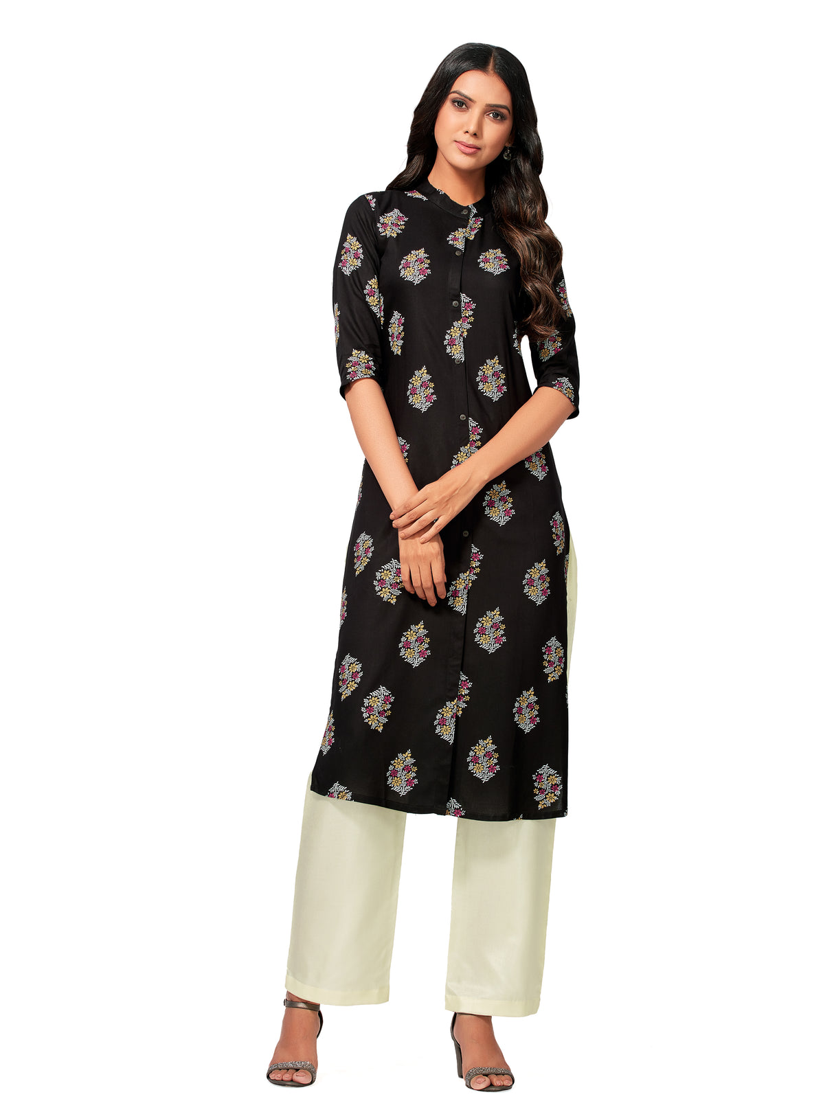 Mimosa Women Black Color Printed Straight Kurta