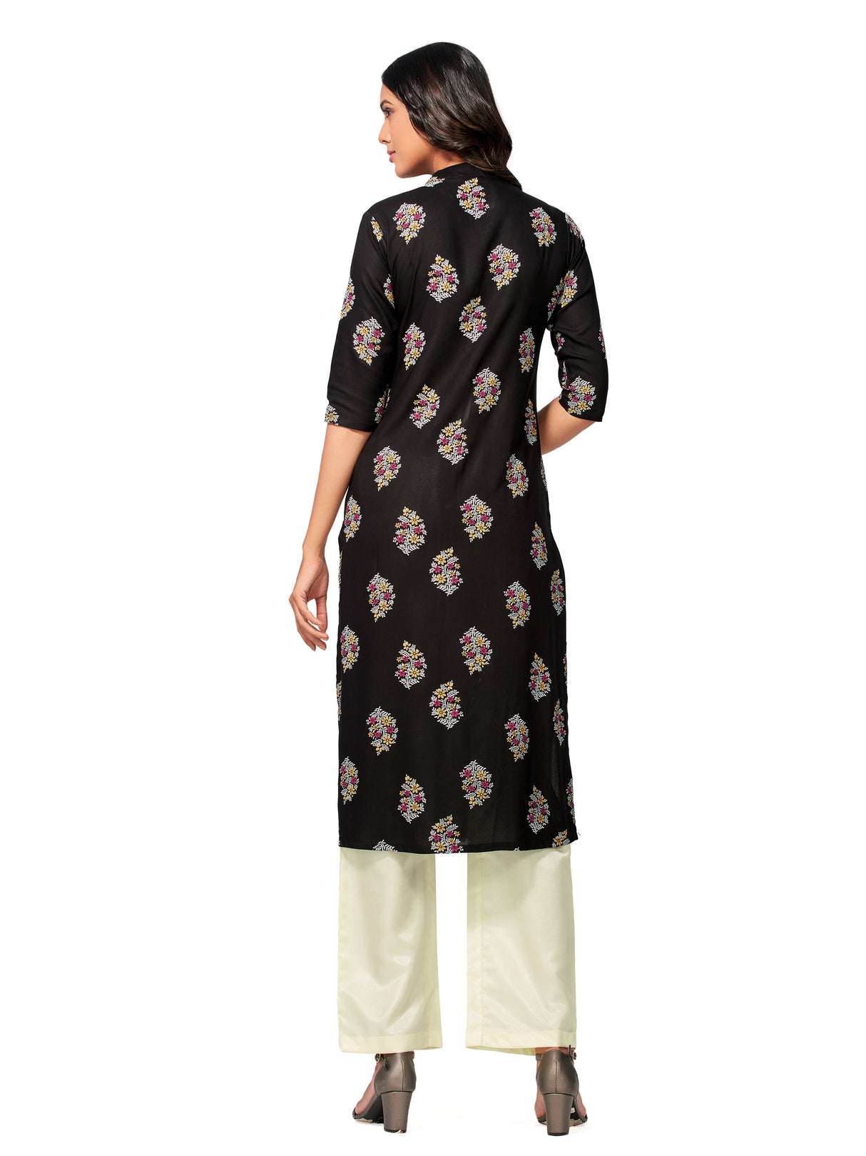 Mimosa Women Black Color Printed Straight Kurta