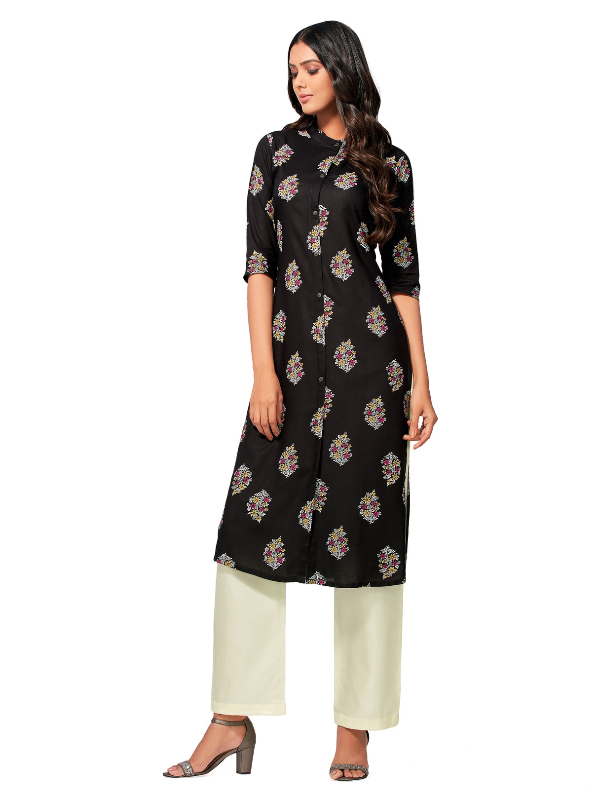 Mimosa Women Black Color Printed Straight Kurta