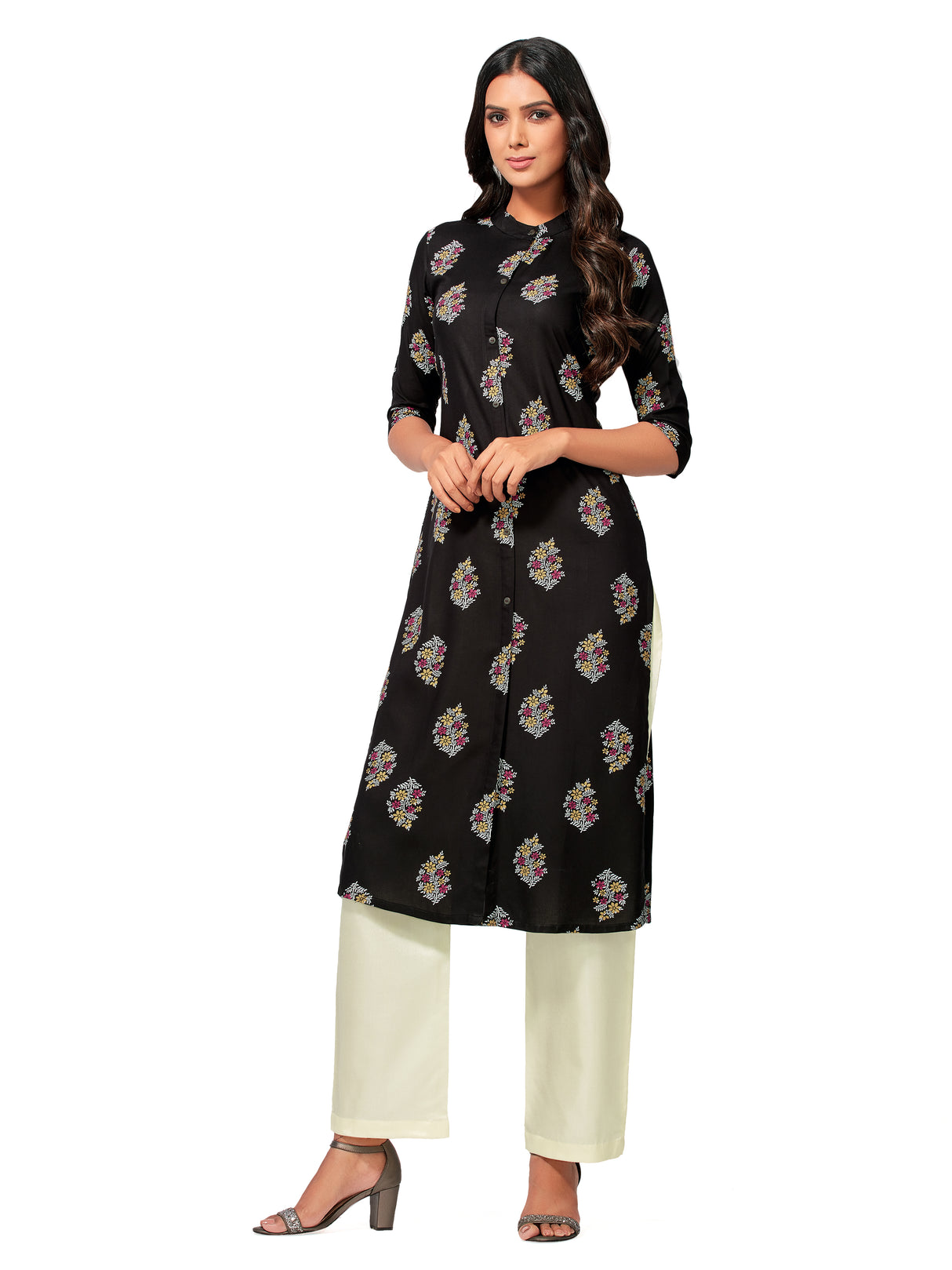 Mimosa Women Black Color Printed Straight Kurta