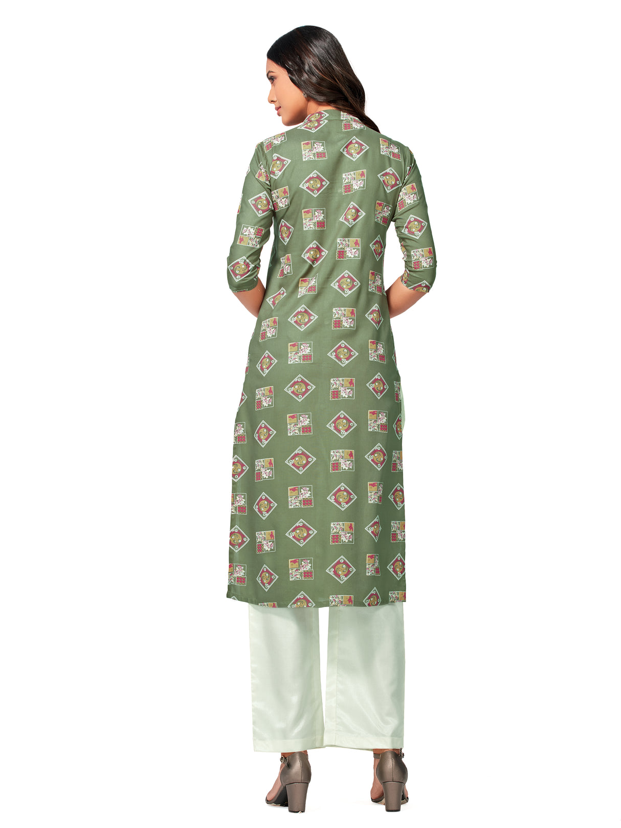 Mimosa Women Khaki Green Color Printed Straight Kurta