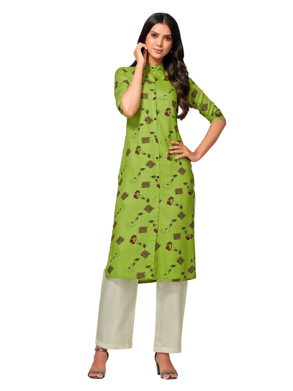 Mimosa Women Green Color Printed Straight Kurta