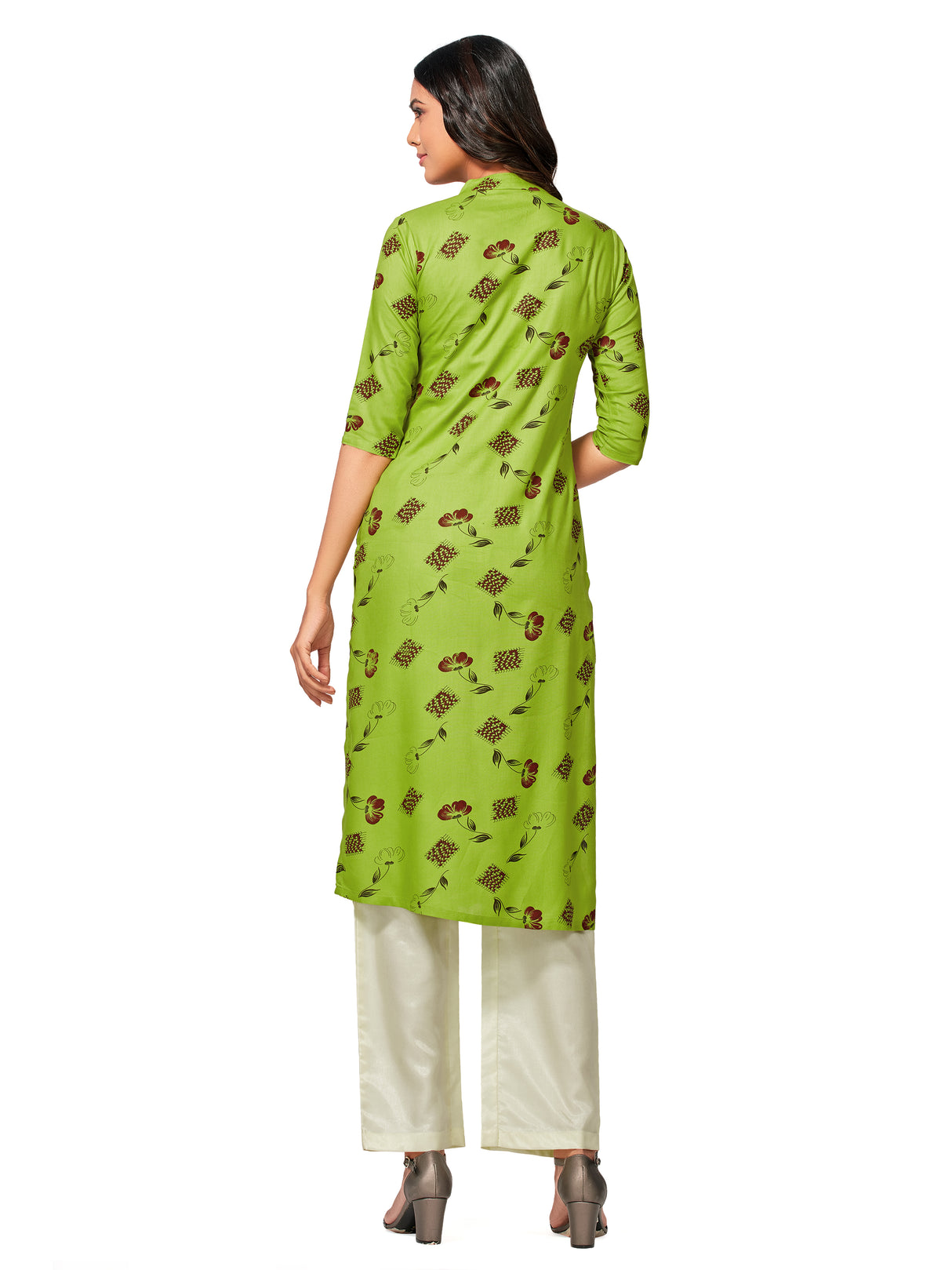 Mimosa Women Green Color Printed Straight Kurta