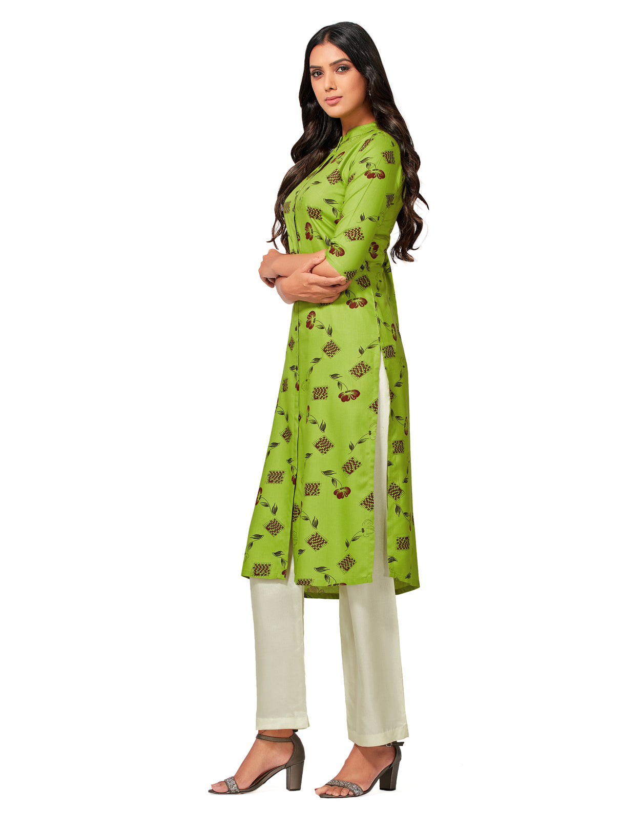 Mimosa Women Green Color Printed Straight Kurta