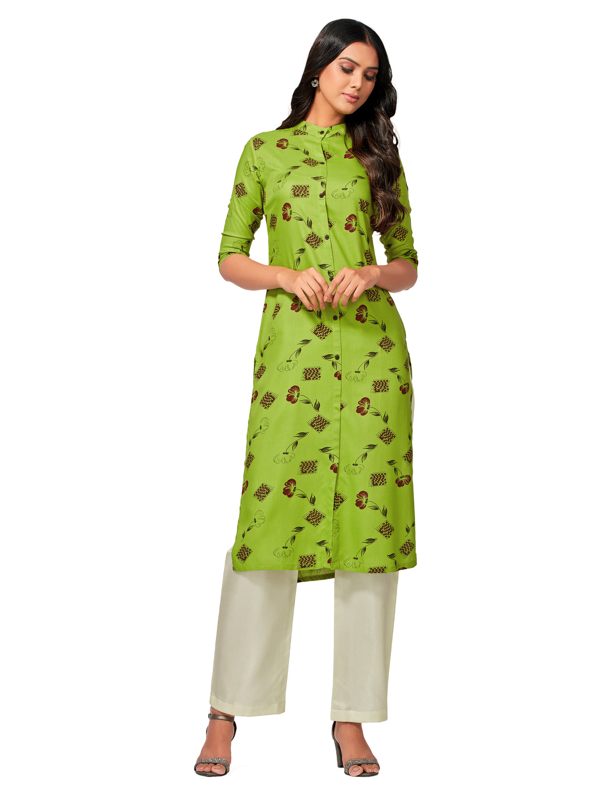 Mimosa Women Green Color Printed Straight Kurta