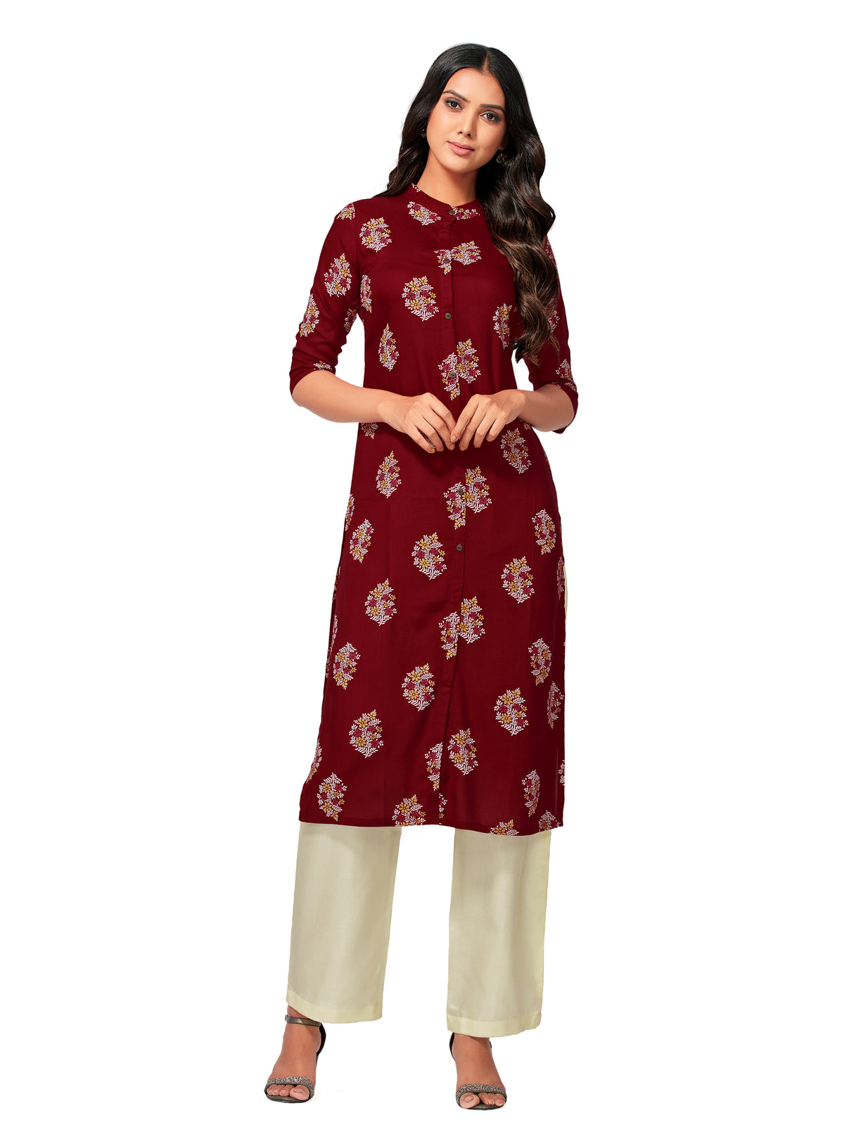 Mimosa Women Maroon Color Printed Straight Kurta