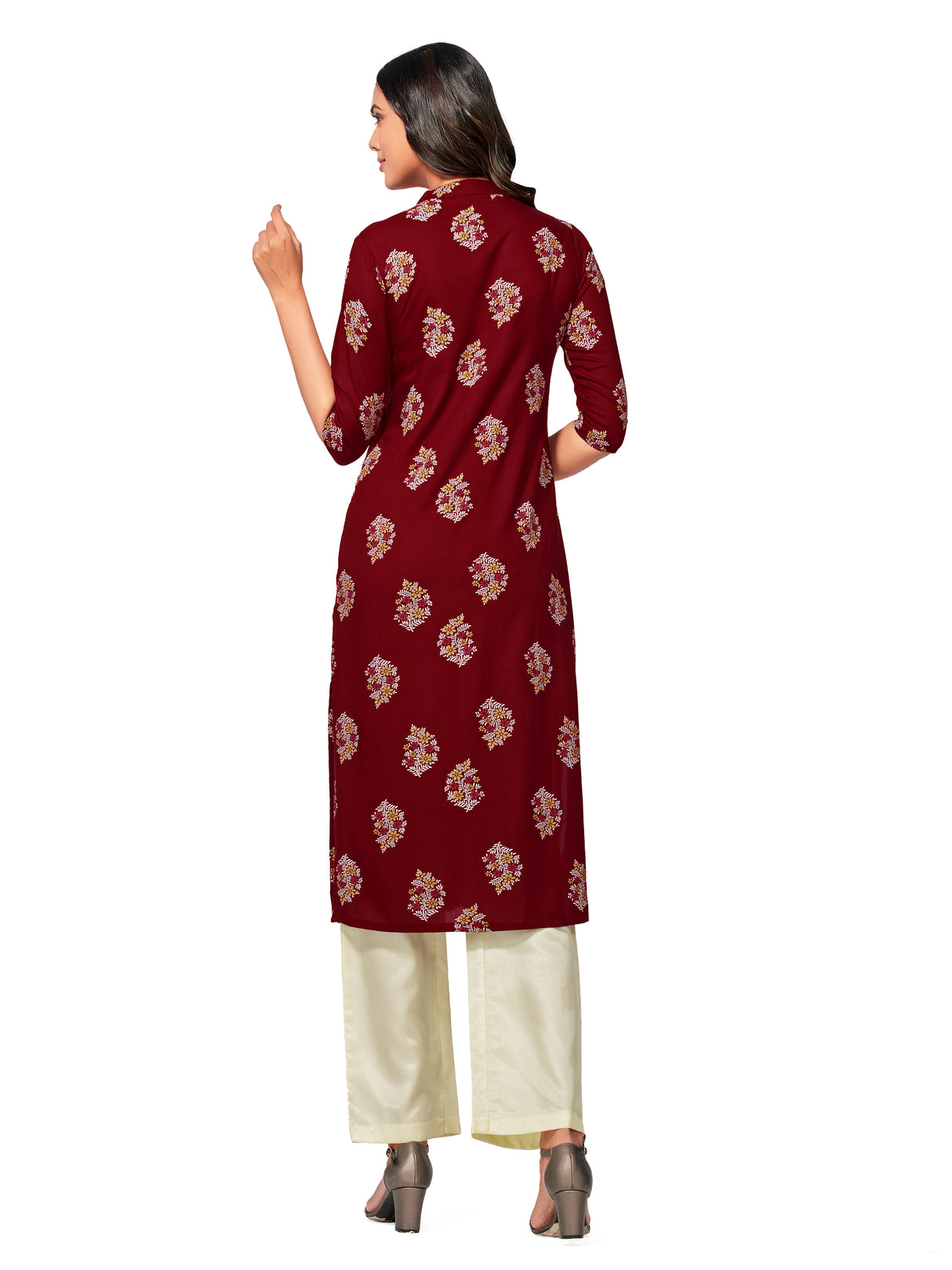 Mimosa Women Maroon Color Printed Straight Kurta