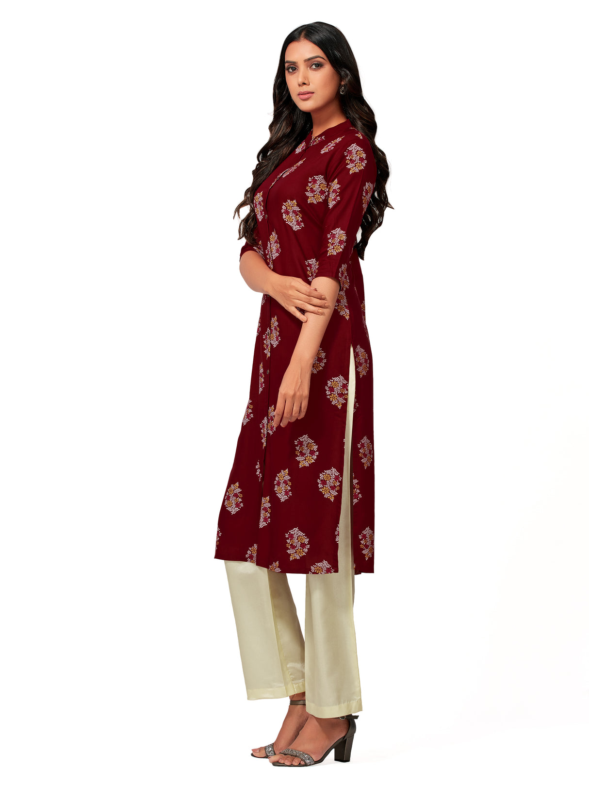 Mimosa Women Maroon Color Printed Straight Kurta