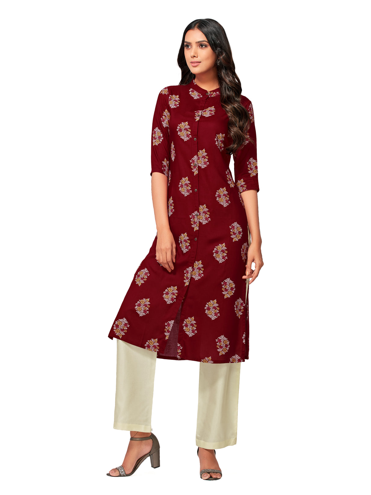 Mimosa Women Maroon Color Printed Straight Kurta