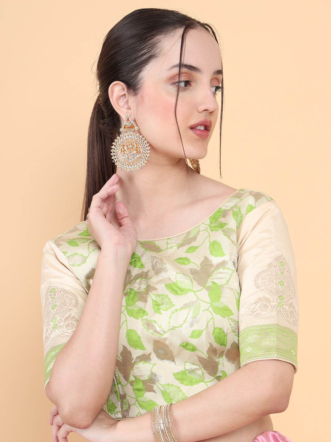 Mimosa Beige Woven Design Readymade Blouse