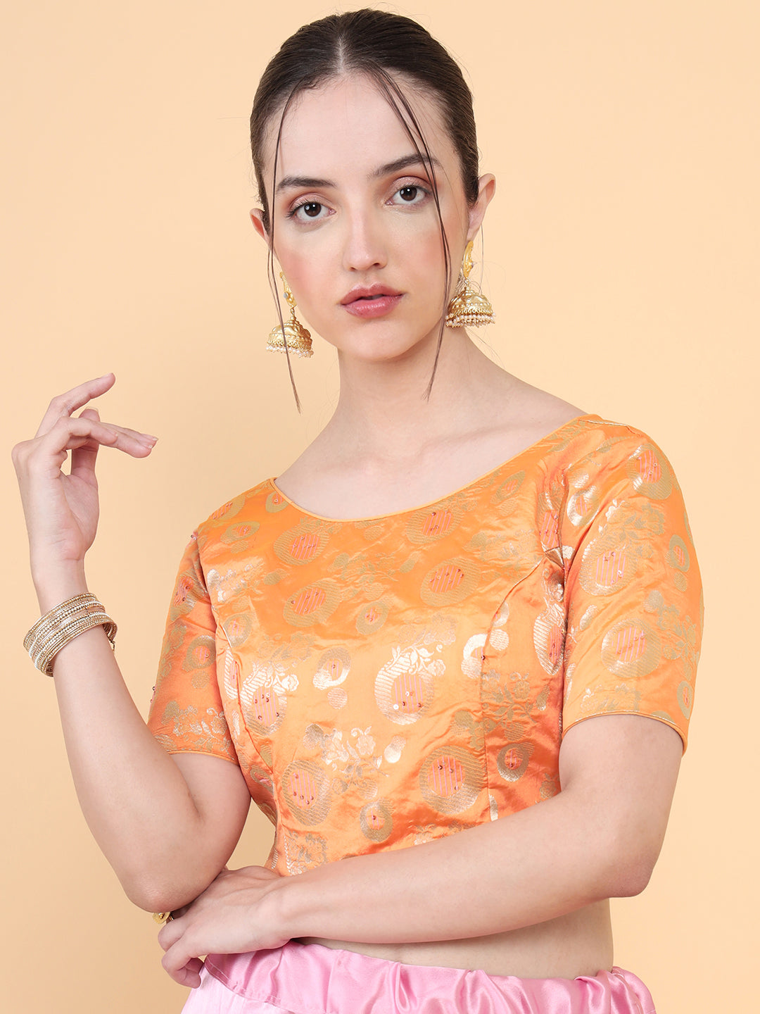 Mimosa Orange Woven Design Readymade Blouse