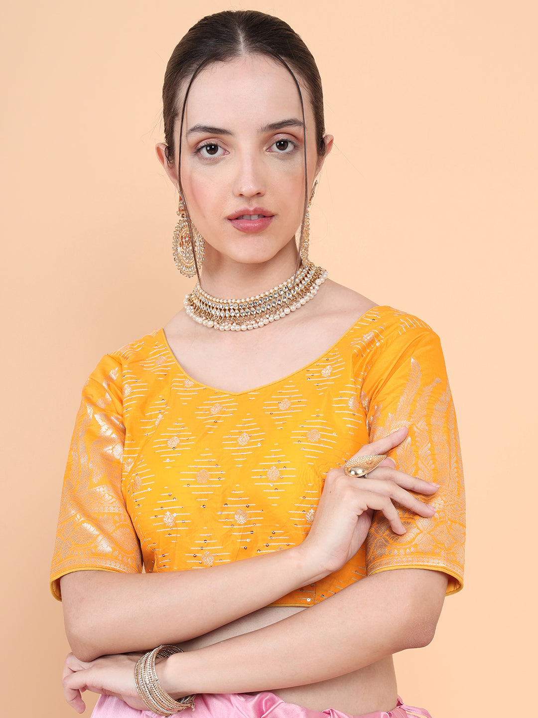 Mimosa Mustard Woven Design Readymade Blouse