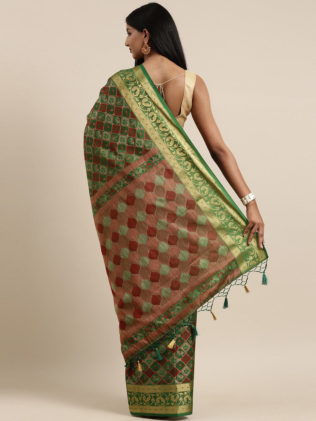 Mimosa Womens Art Silk Saree Patola BGreen Color