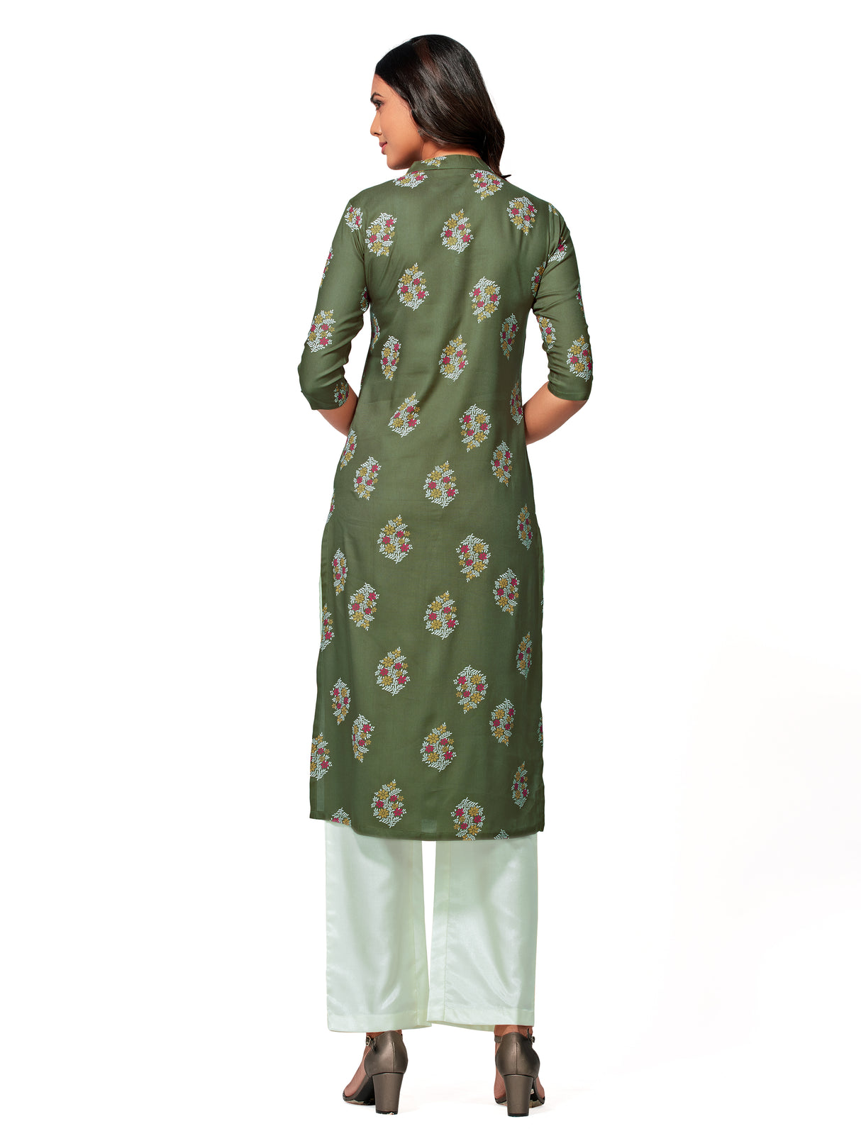 Mimosa Women Khaki Green Color Printed Straight Kurta
