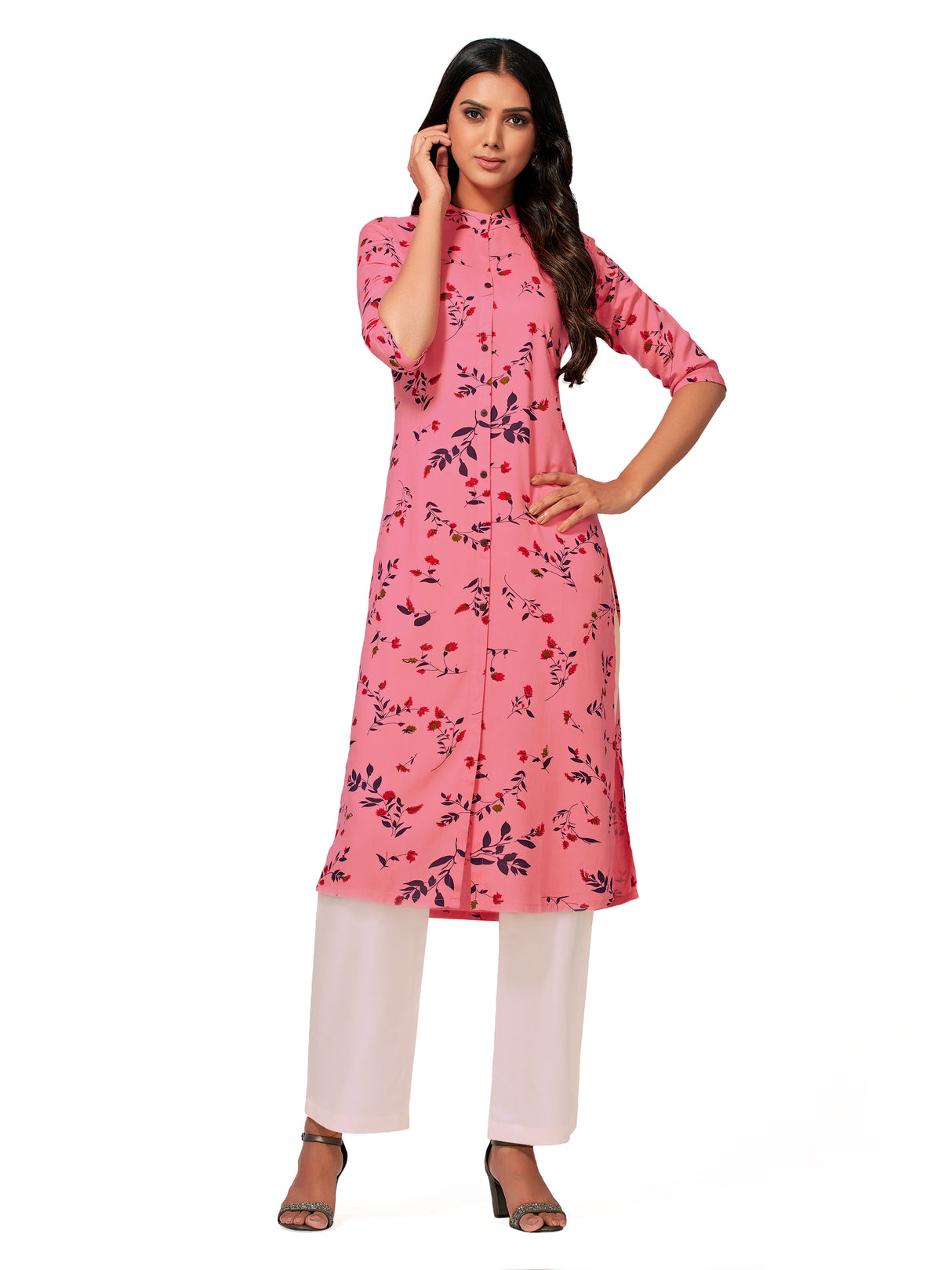 Mimosa Women Pink Color Printed Straight Kurta