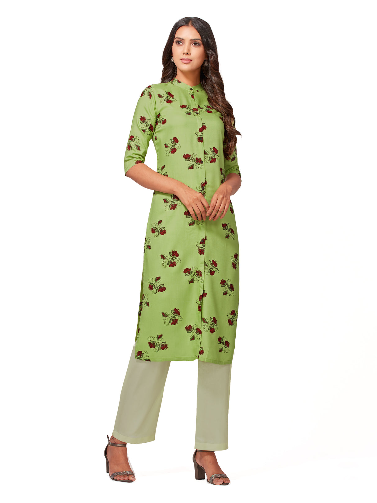 Mimosa Women Green Color Printed Straight Kurta
