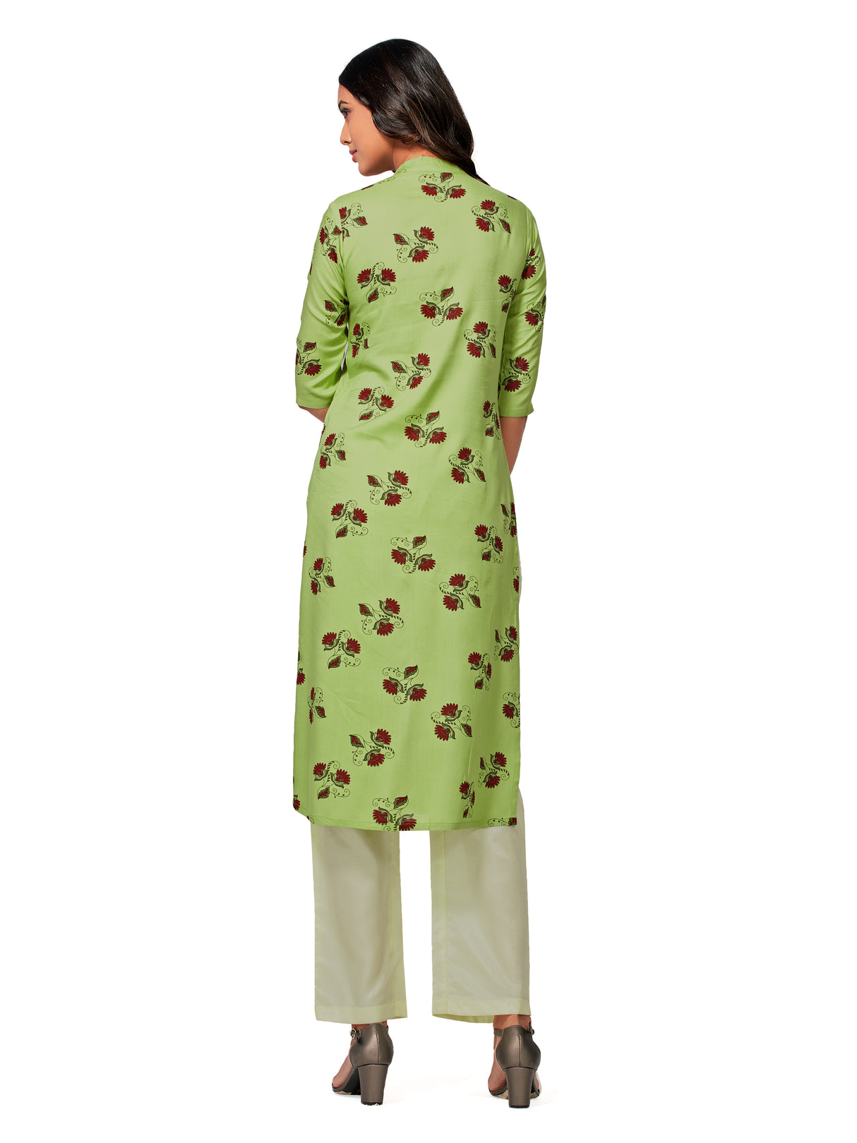 Mimosa Women Green Color Printed Straight Kurta