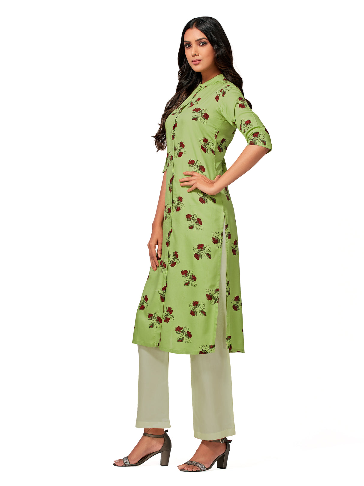 Mimosa Women Green Color Printed Straight Kurta