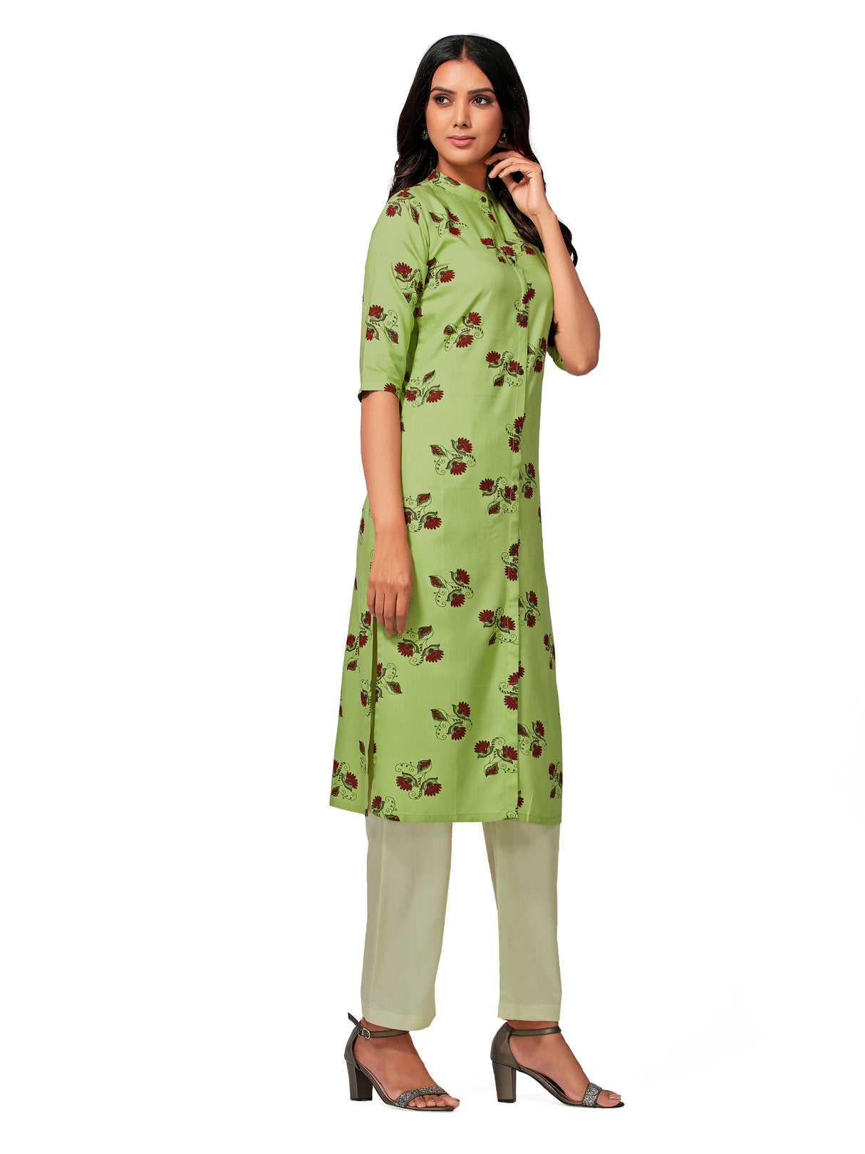 Mimosa Women Green Color Printed Straight Kurta