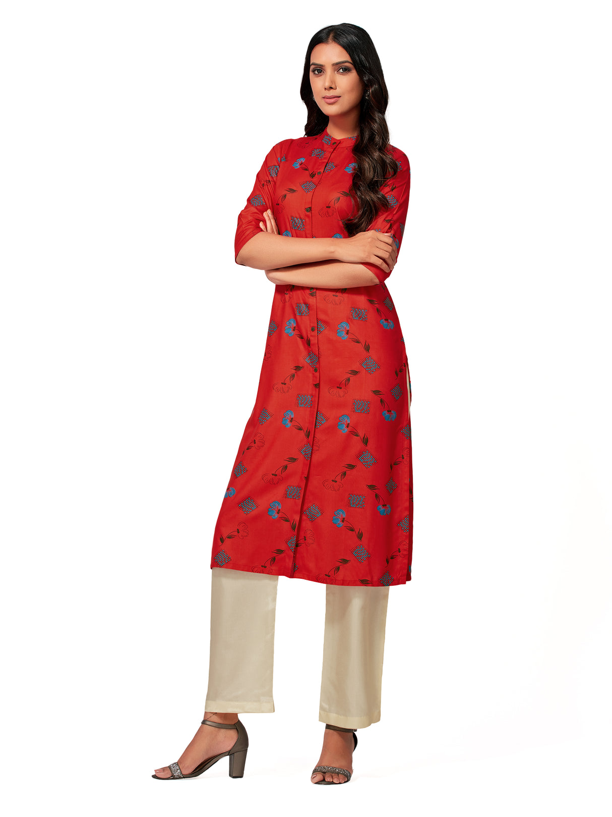 Mimosa Women Red Color Printed Straight Kurta