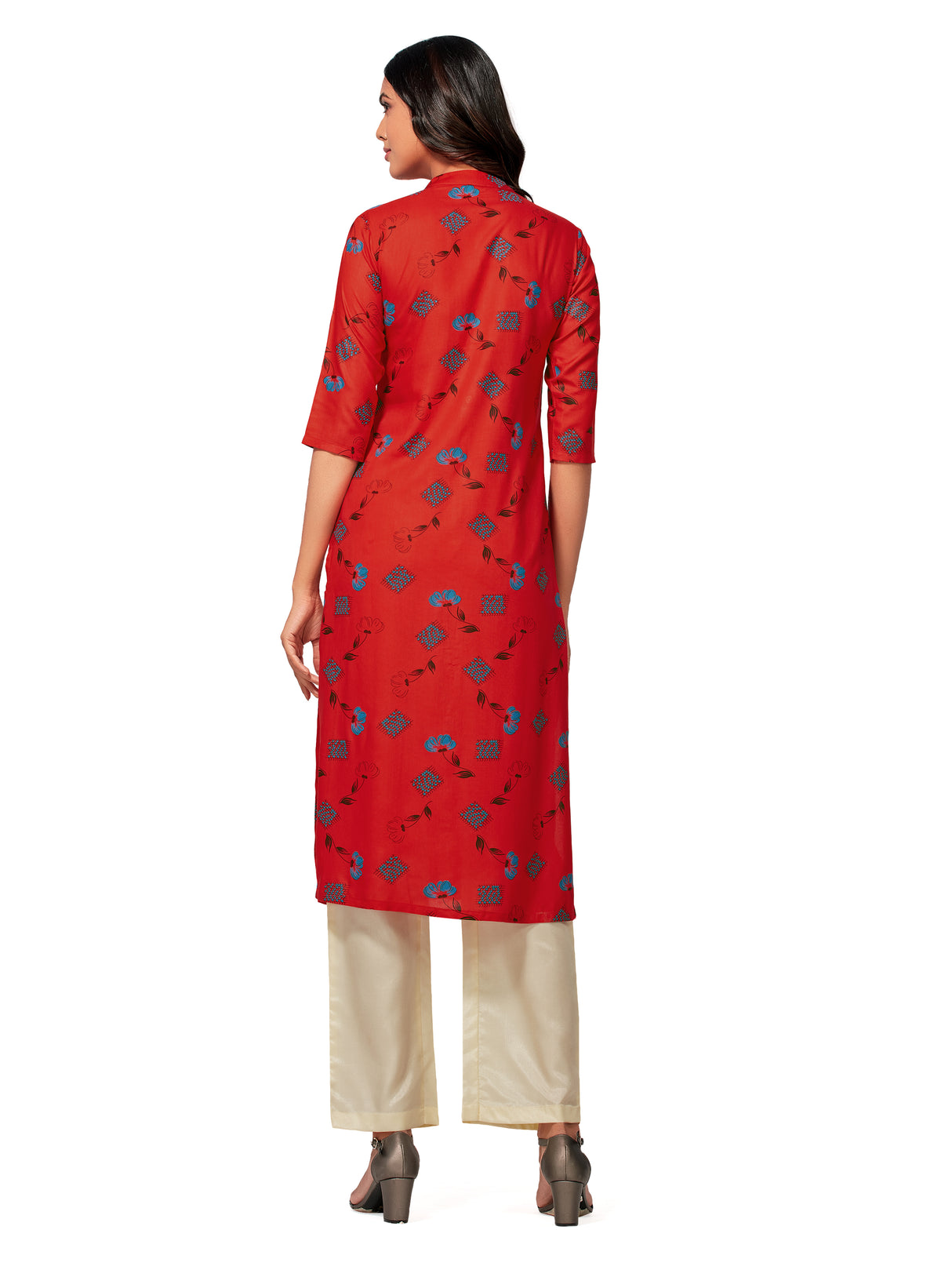 Mimosa Women Red Color Printed Straight Kurta