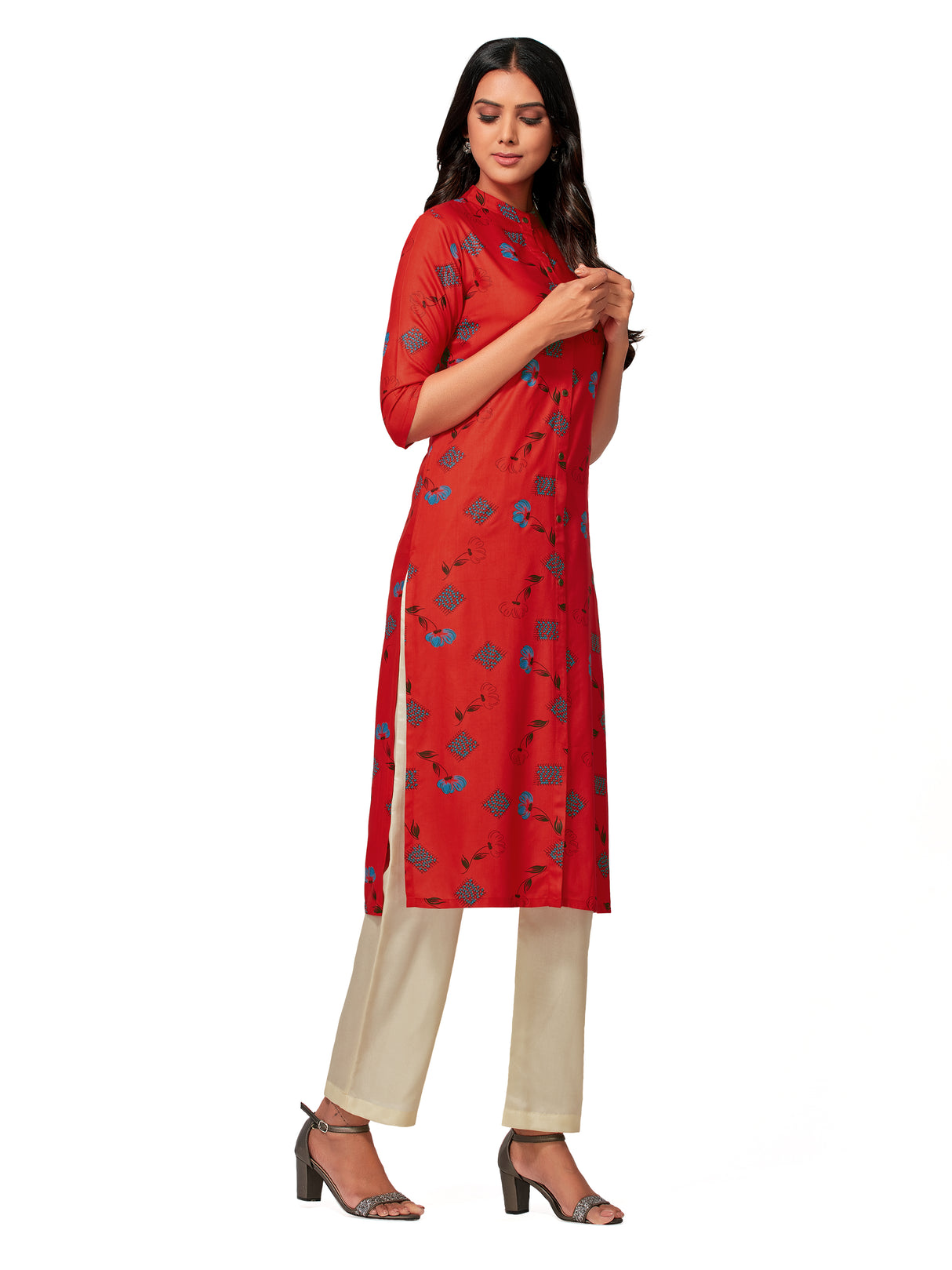 Mimosa Women Red Color Printed Straight Kurta
