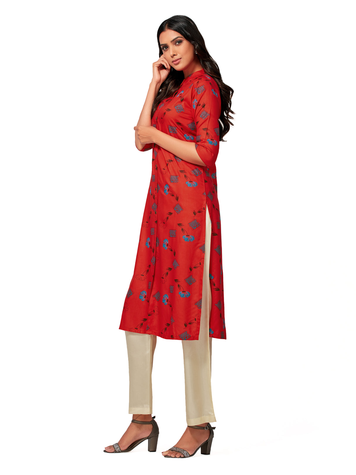 Mimosa Women Red Color Printed Straight Kurta