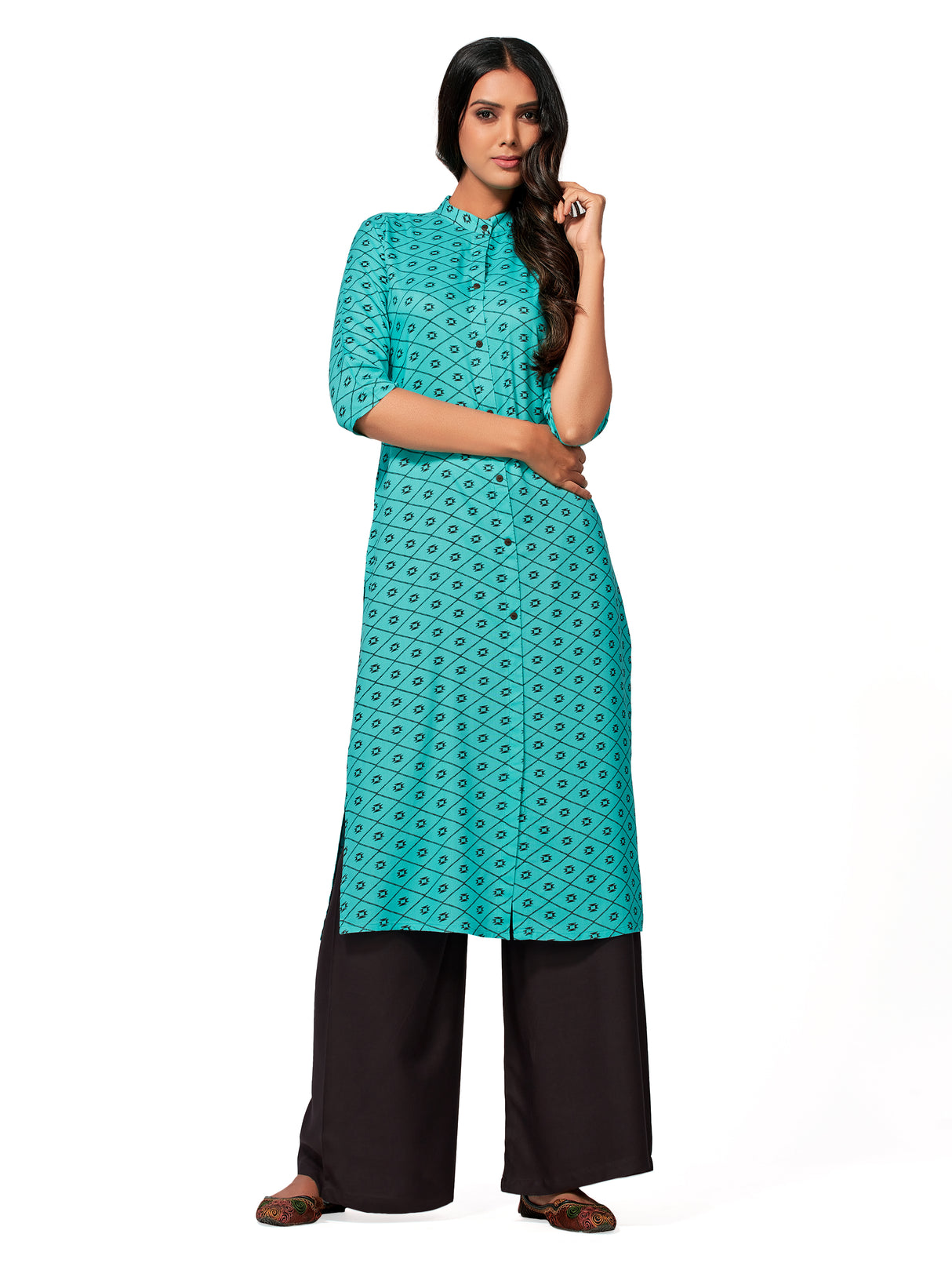 Mimosa Women Turquoise Blue Color Printed Straight Kurta