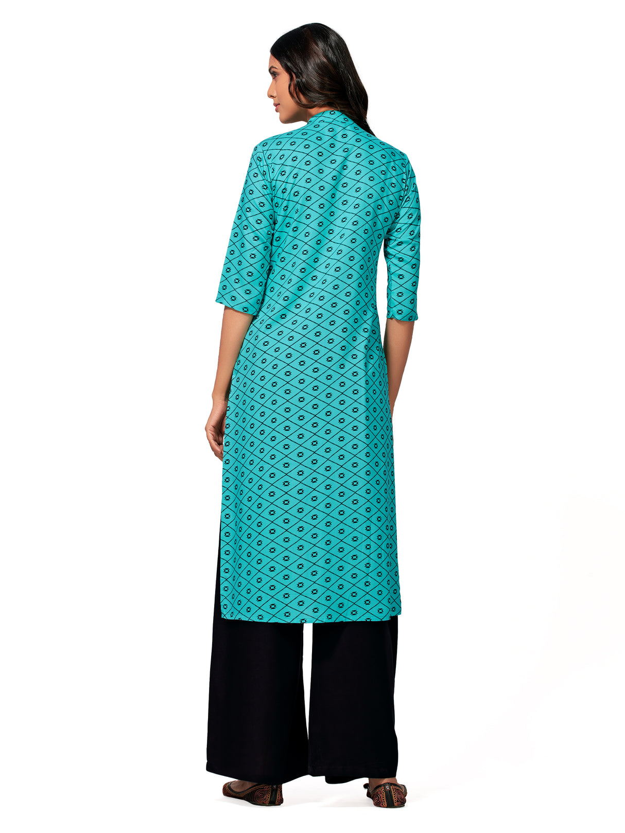 Mimosa Women Turquoise Blue Color Printed Straight Kurta