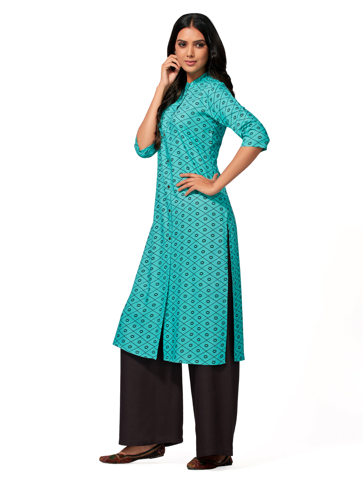 Mimosa Women Turquoise Blue Color Printed Straight Kurta