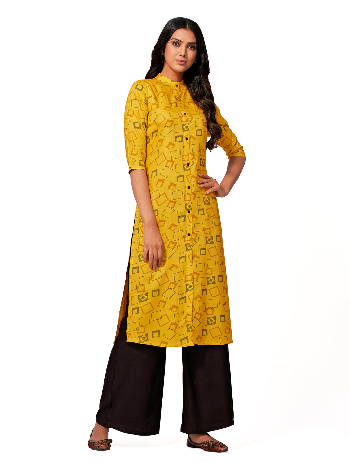 Mimosa Women Mustard Yellow Color Printed Straight Kurta
