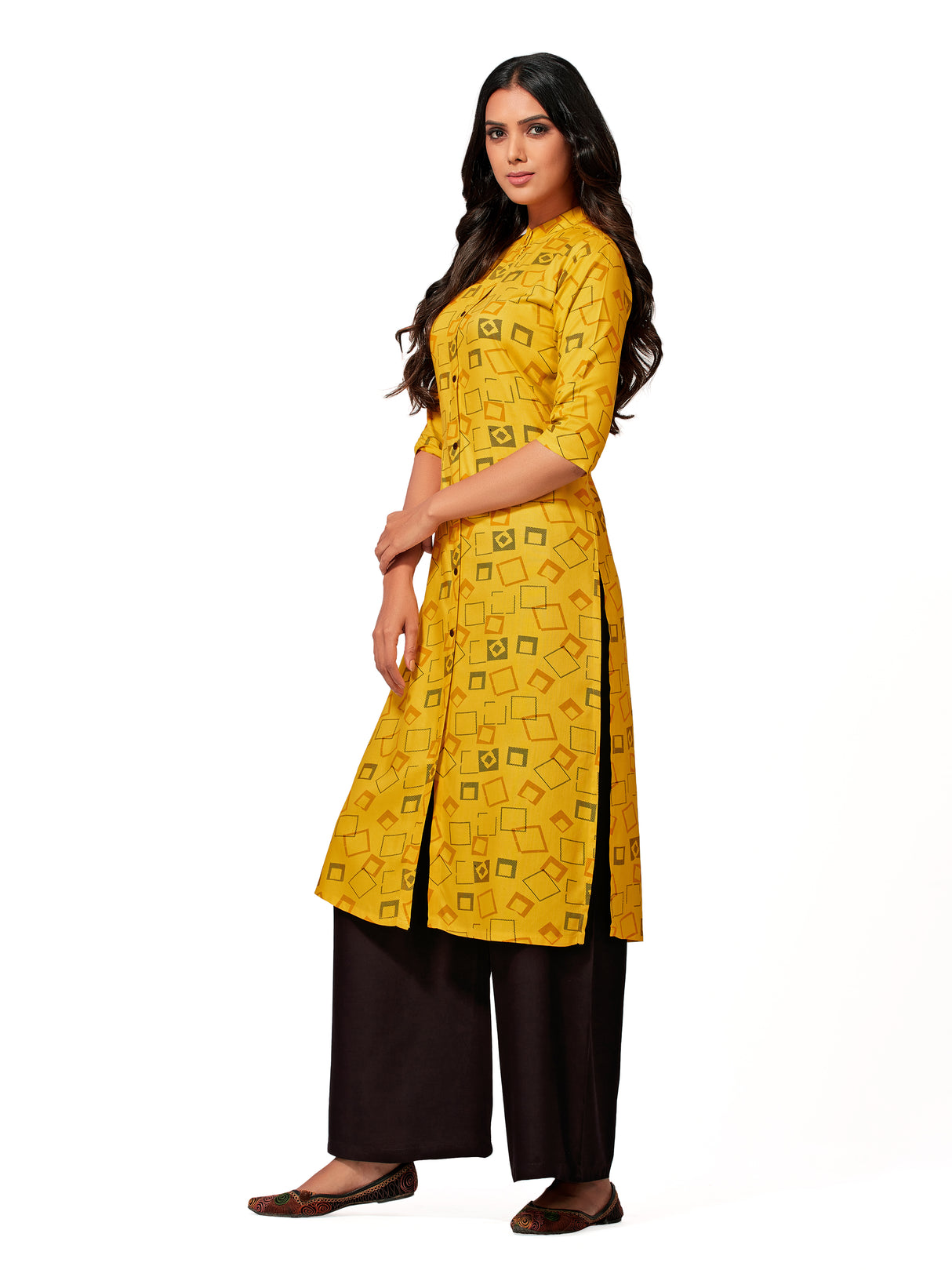 Mimosa Women Mustard Yellow Color Printed Straight Kurta
