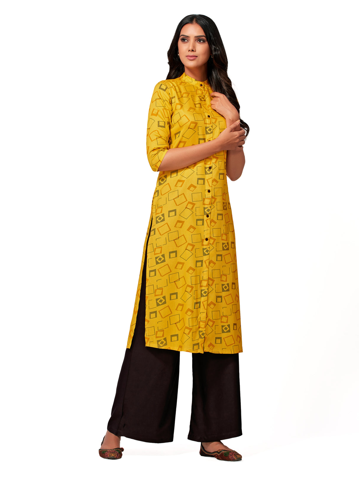 Mimosa Women Mustard Yellow Color Printed Straight Kurta